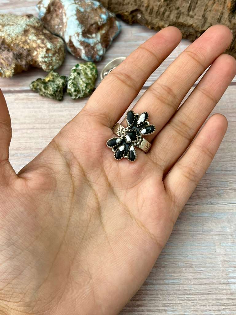 Handmade Sterling Silver White Buffalo Adjustable Ring Signed Nizhoni