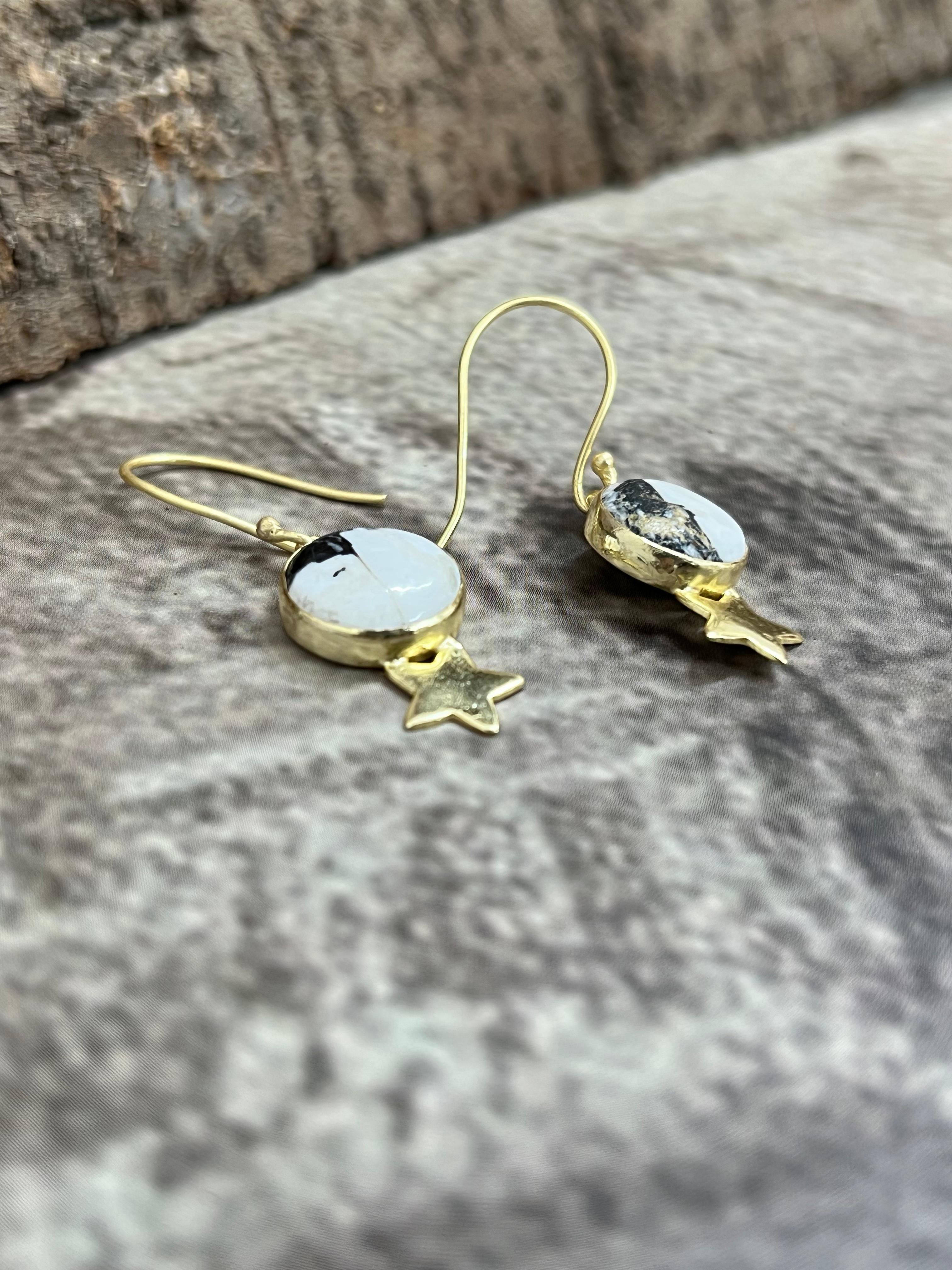 “The Golden Collection” Handmade Natural White Buffalo Turquoise Hook Earrings