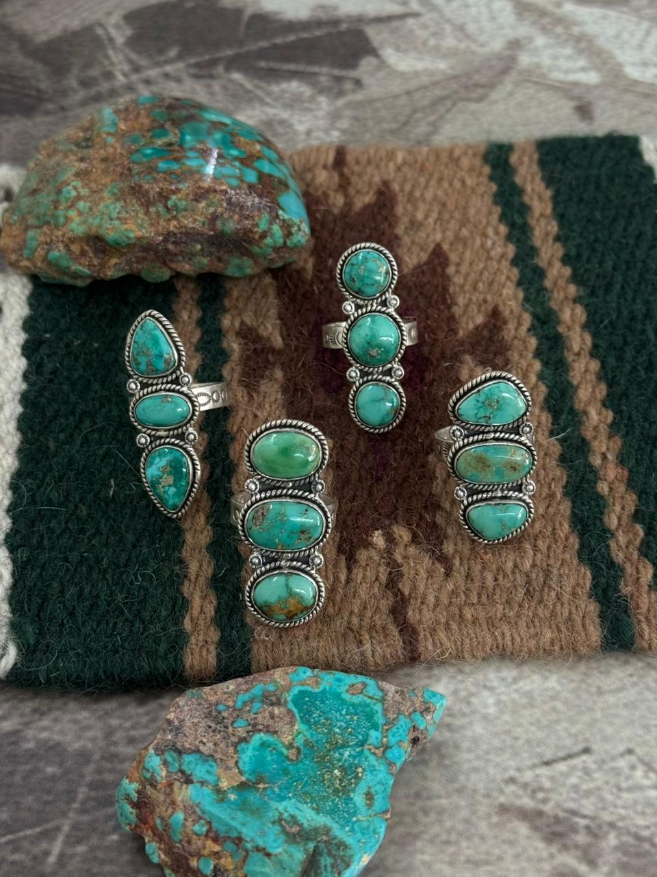 Handmade Sterling Silver Emerald Valley Adjustable Ring "Singed Nizhoni"