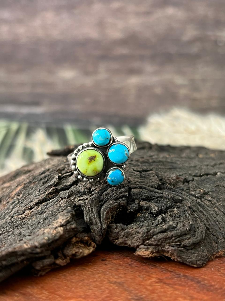 Handmade Sterling Silver Sierra Bella with Palomino Turquoise Collection: Adjustable Ring "Signed Nizhoni"