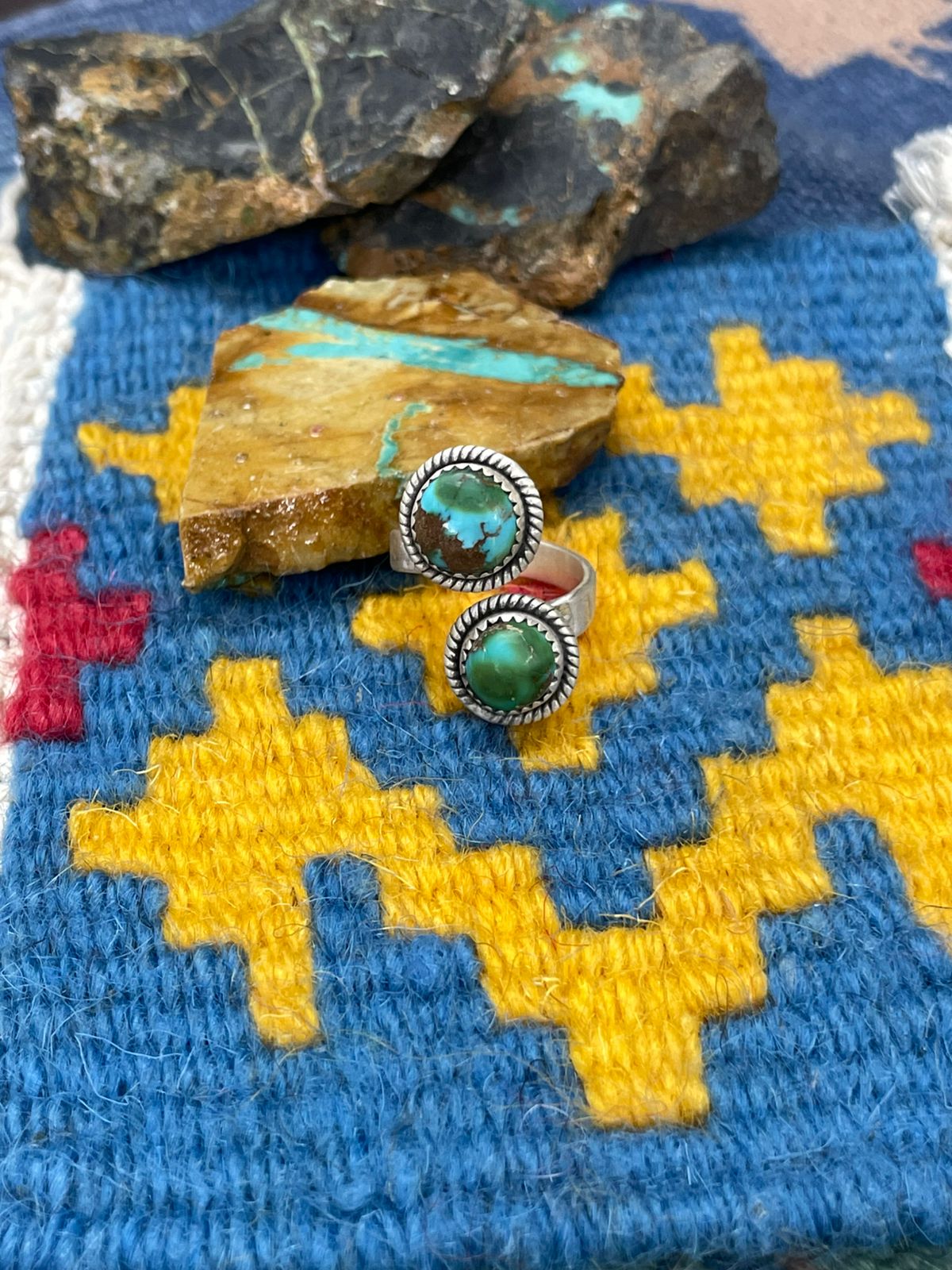 Handmade Sterling Silver Sonoran Mountain Turquoise Adjustable Ring " Signed Nizhoni"