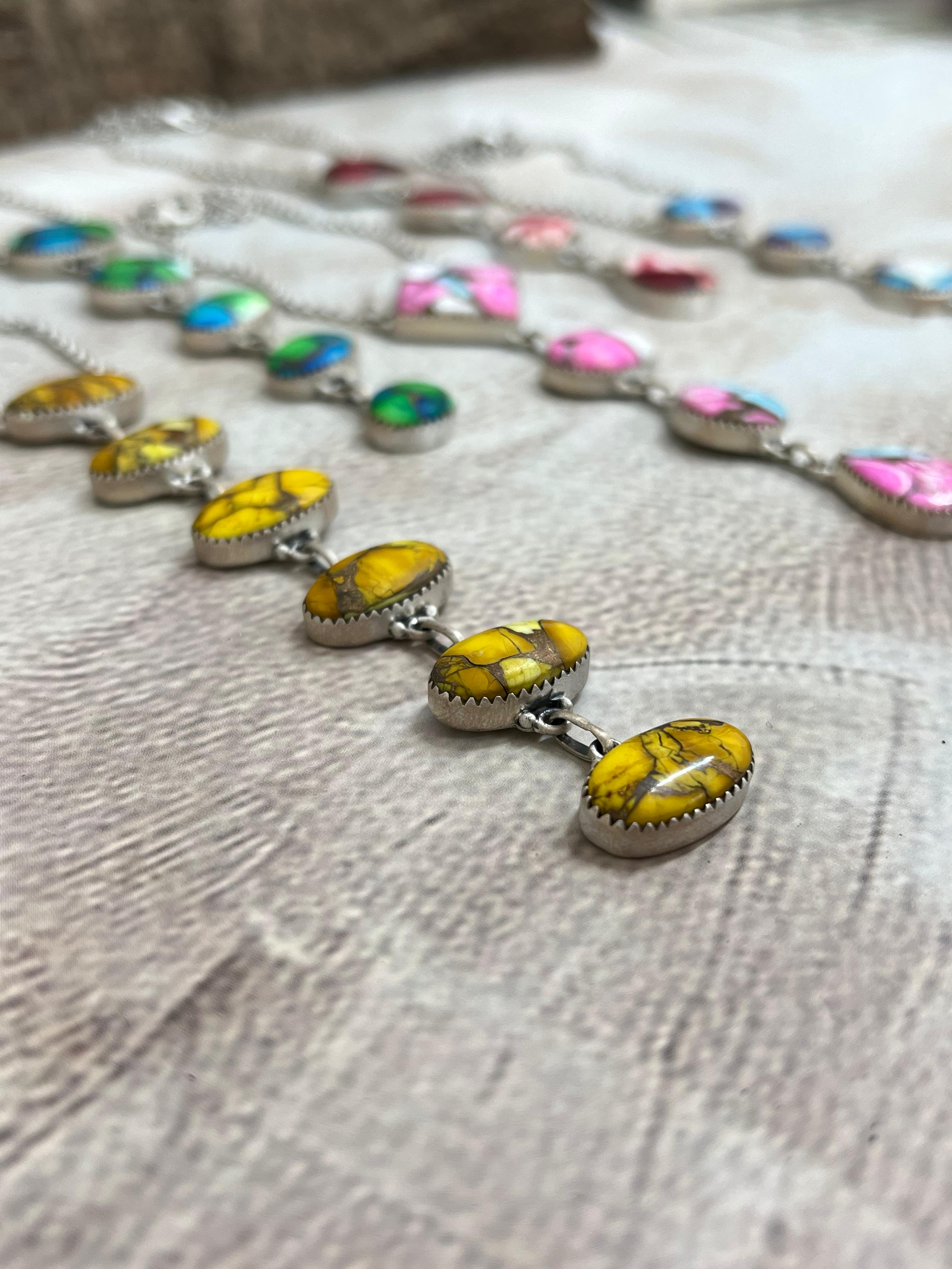 Handmade Sterling Silver Multi Stone Necklace with Signed Nizhoni