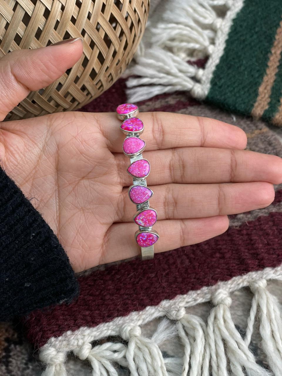 Handmade Sterling Silver Hot Pink Cuff Bracelet "Signed Nizhoni"