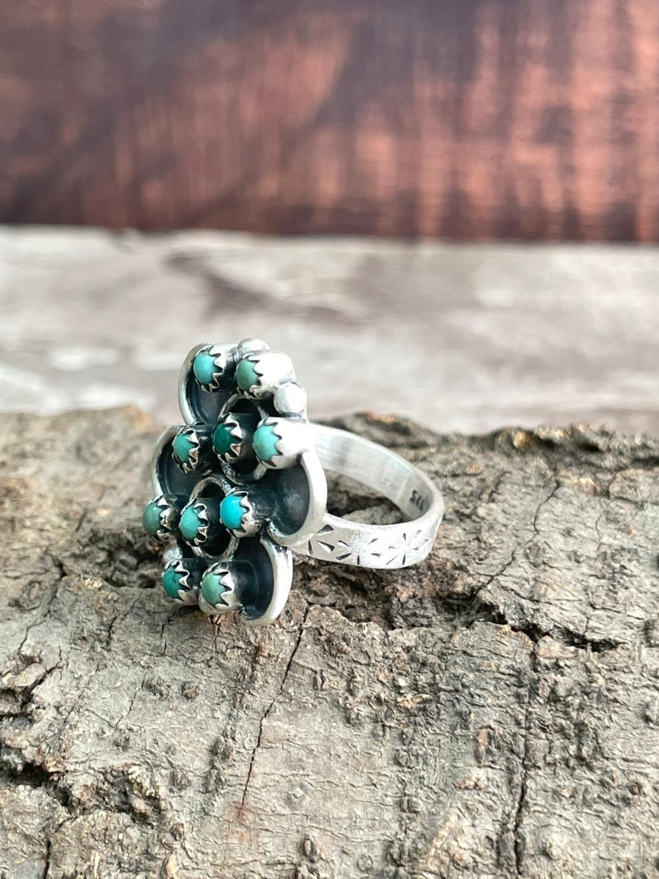 Handmade Sterling Silver Kingman Turquoise Adjustable Ring "Signed Nizhoni"