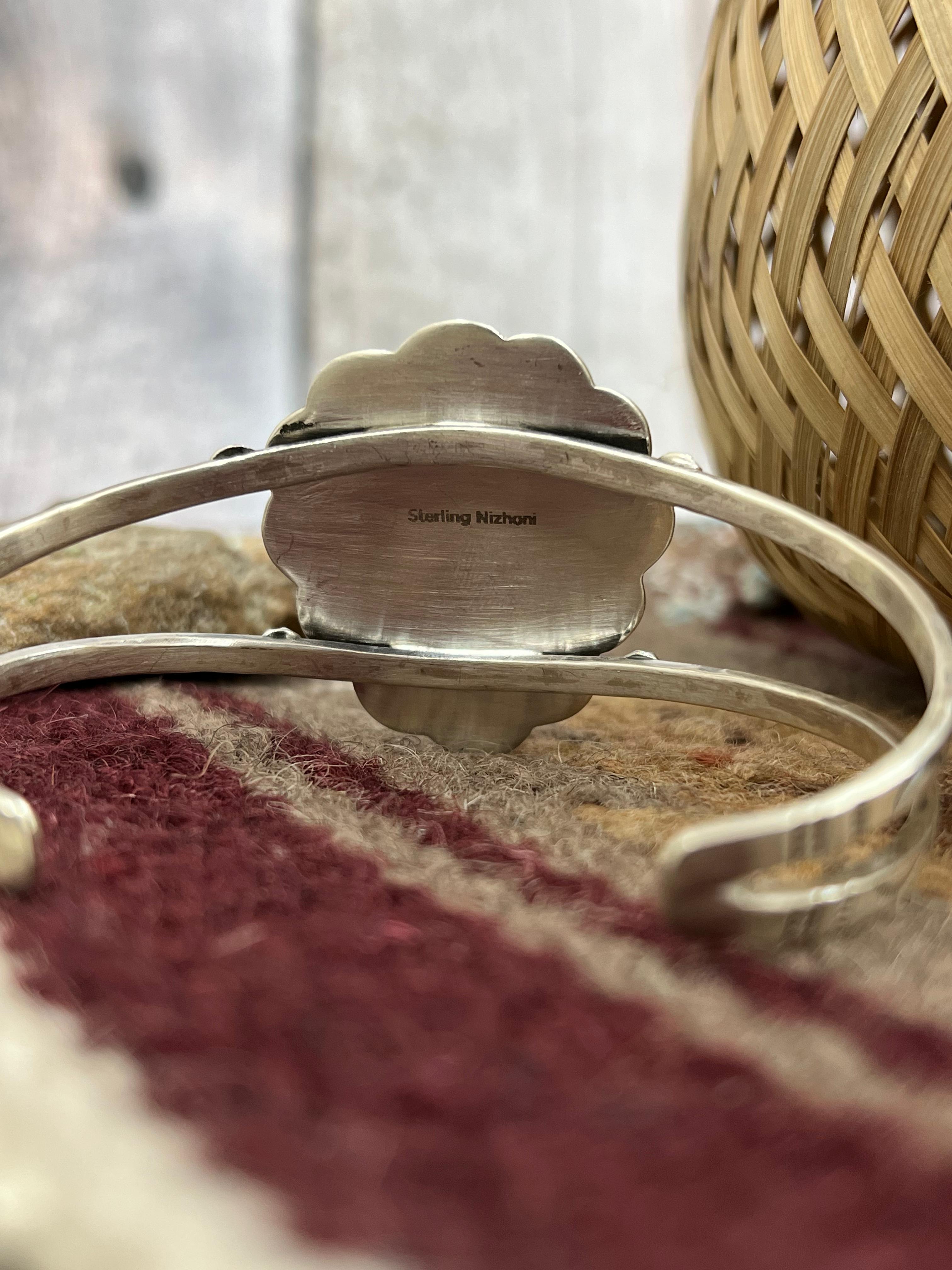 Handmade Sterling Silver Royston Turquoise Cuff Bracelet with Signed Nizhoni