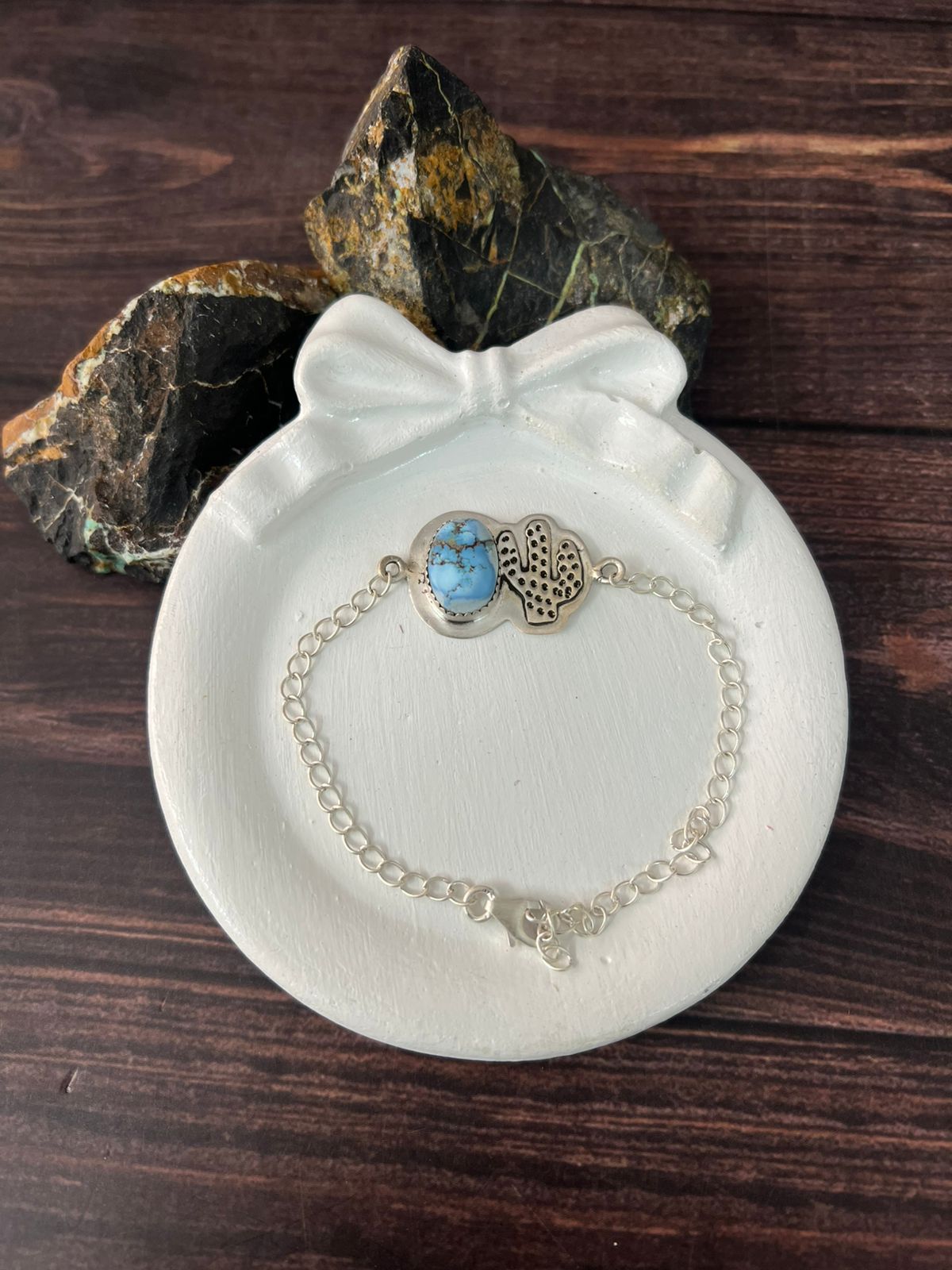 Handmade Sterling Silver Golden Hills Turquoise Chain Bracelet "Signed Nizhoni"