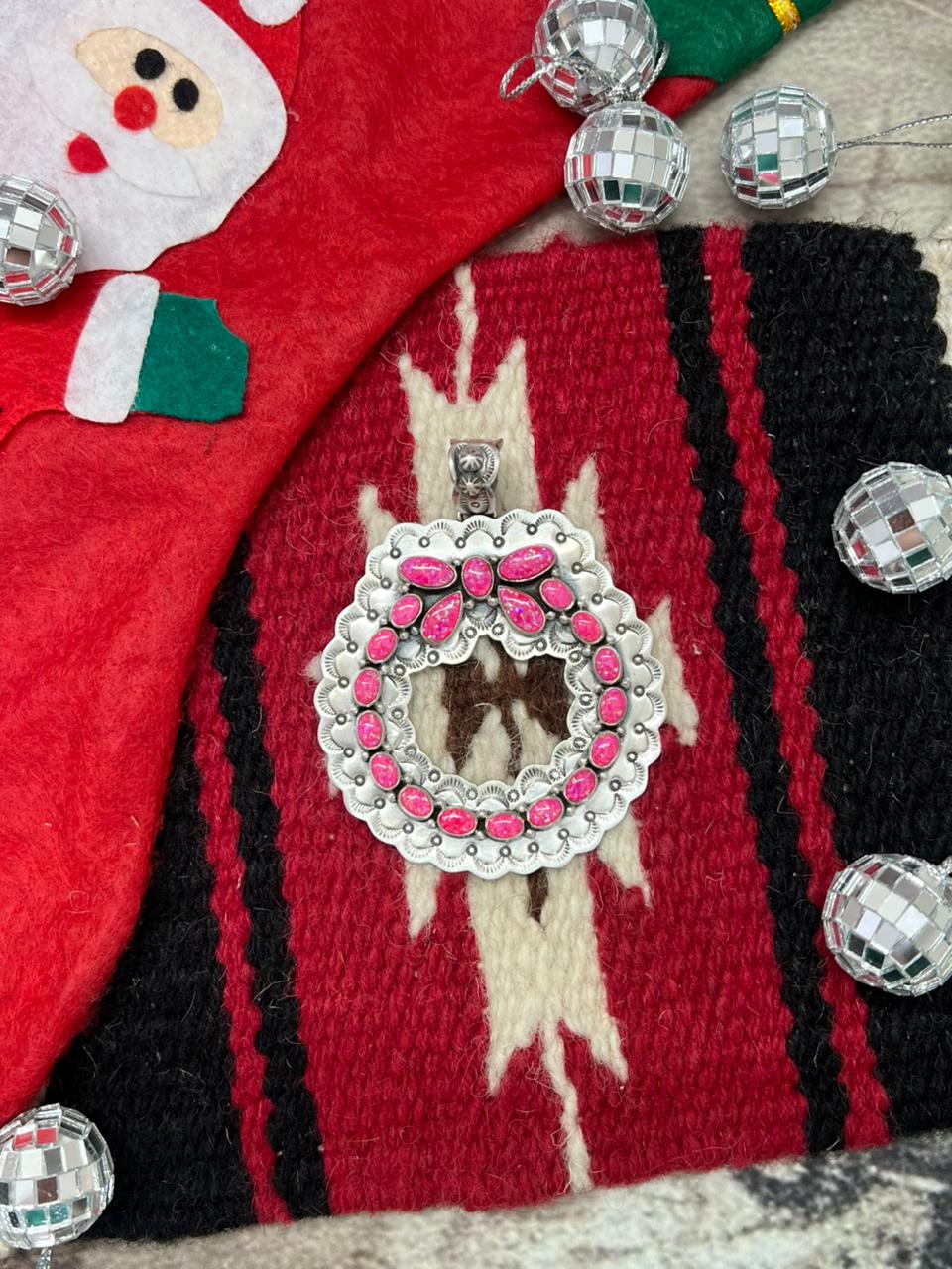 "Christmas Collection" Handmade Sterling Silver Hot Pink Pendant "Signed Nizhoni"