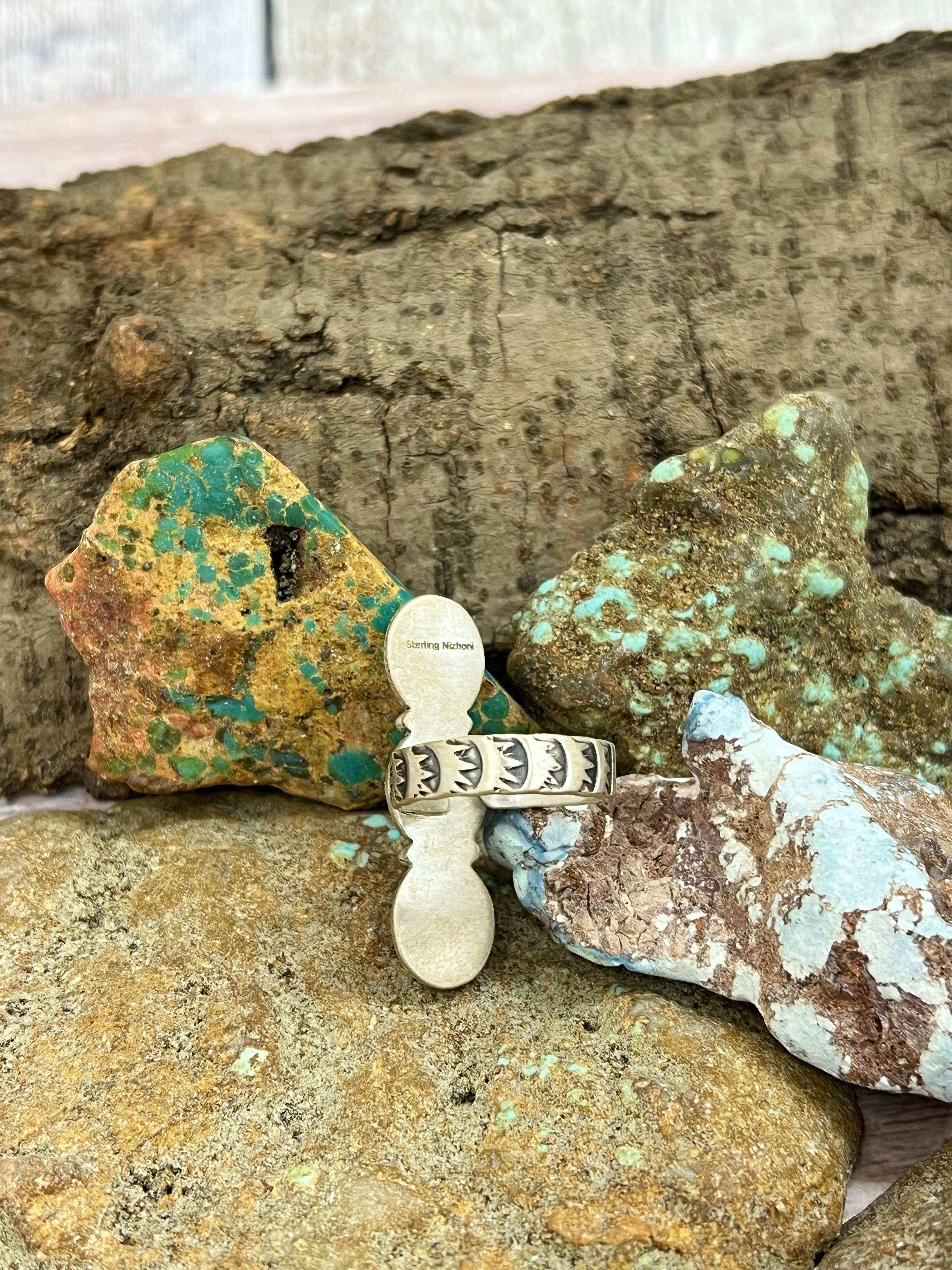 Handmade Sterling Silver Cotton Candy Turquoise Adjustable Ring with Signed Nizhoni