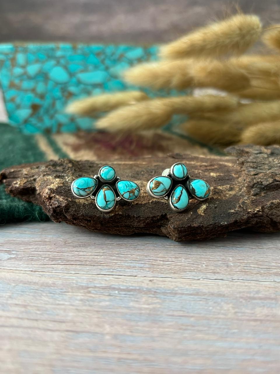 Handmade Sterling Silver Mint Dahlia Collection: Post Stud Earrings "Signed Nizhoni"