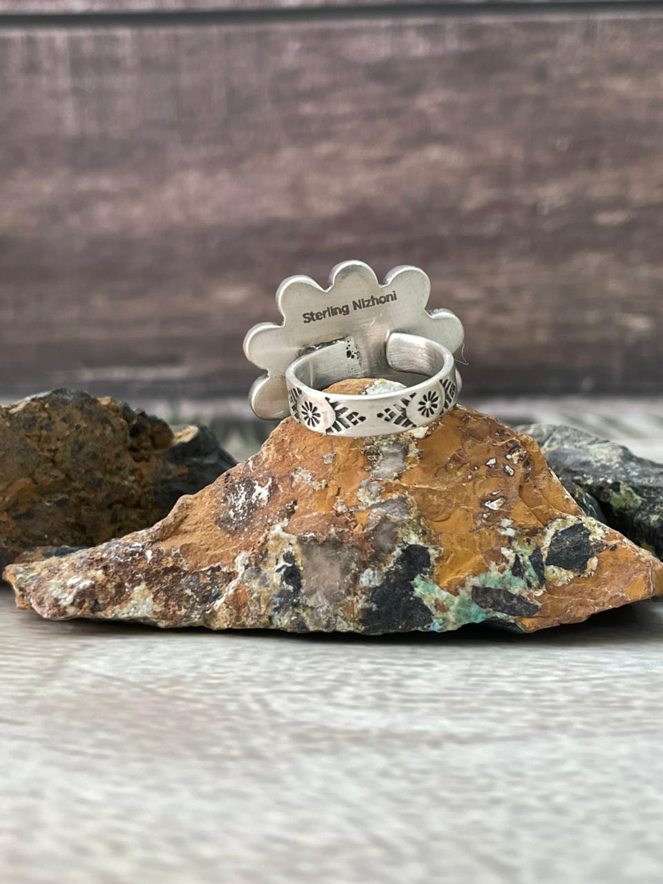 Handmade Sterling Silver Cherry Blossom Adjustable Ring "Signed Nizhoni"