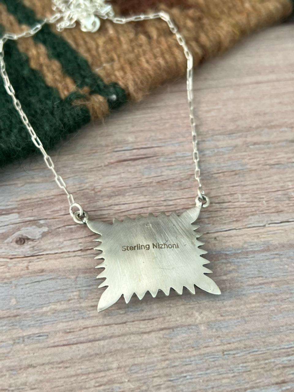 Handmade Sterling Silver Kingman Turquoise Necklace "Signed Nizhoni"