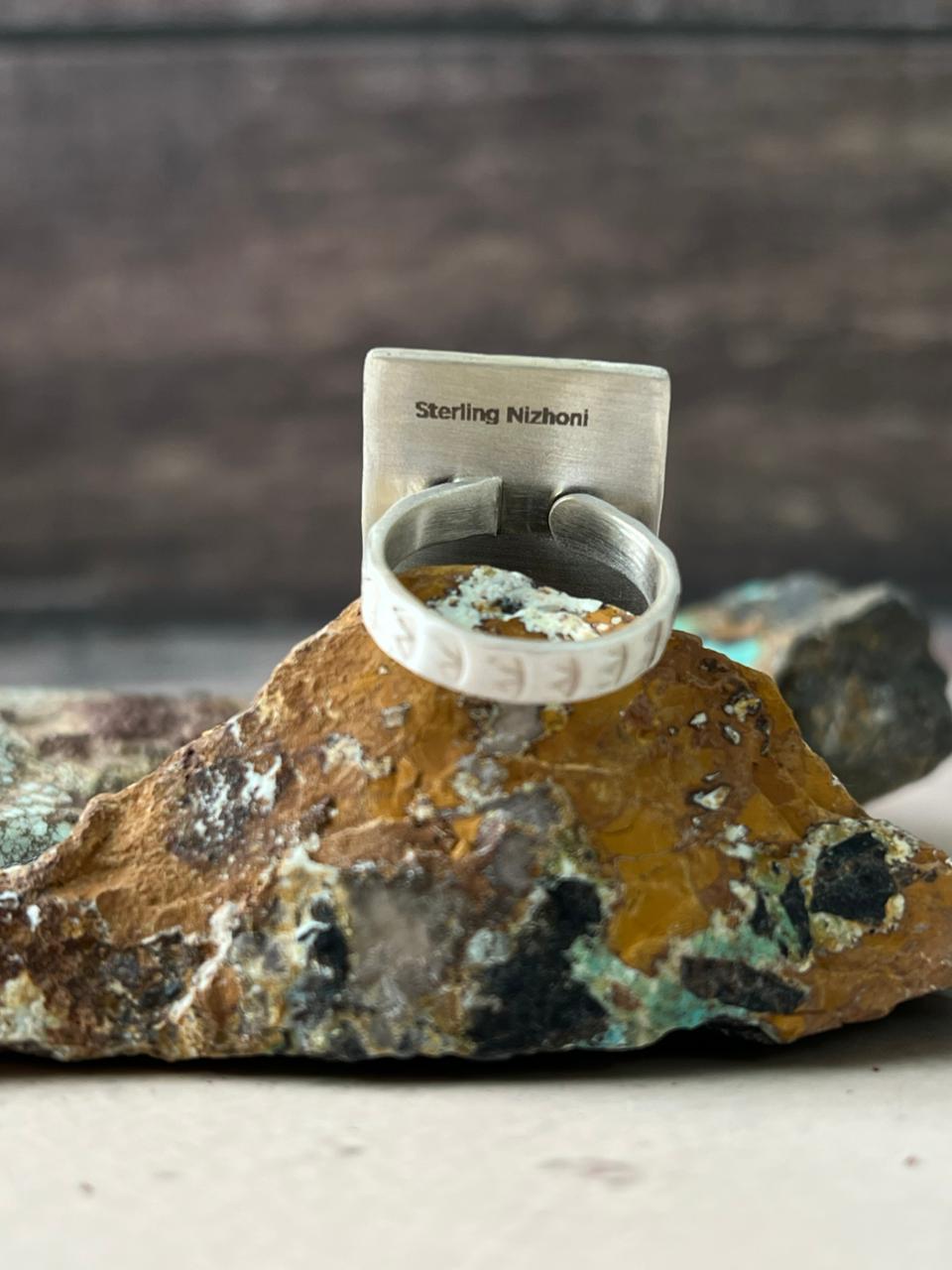 Handmade Sterling Silver Sonoran Mountain Turquoise Adjustable Ring "Signed Nizhoni"