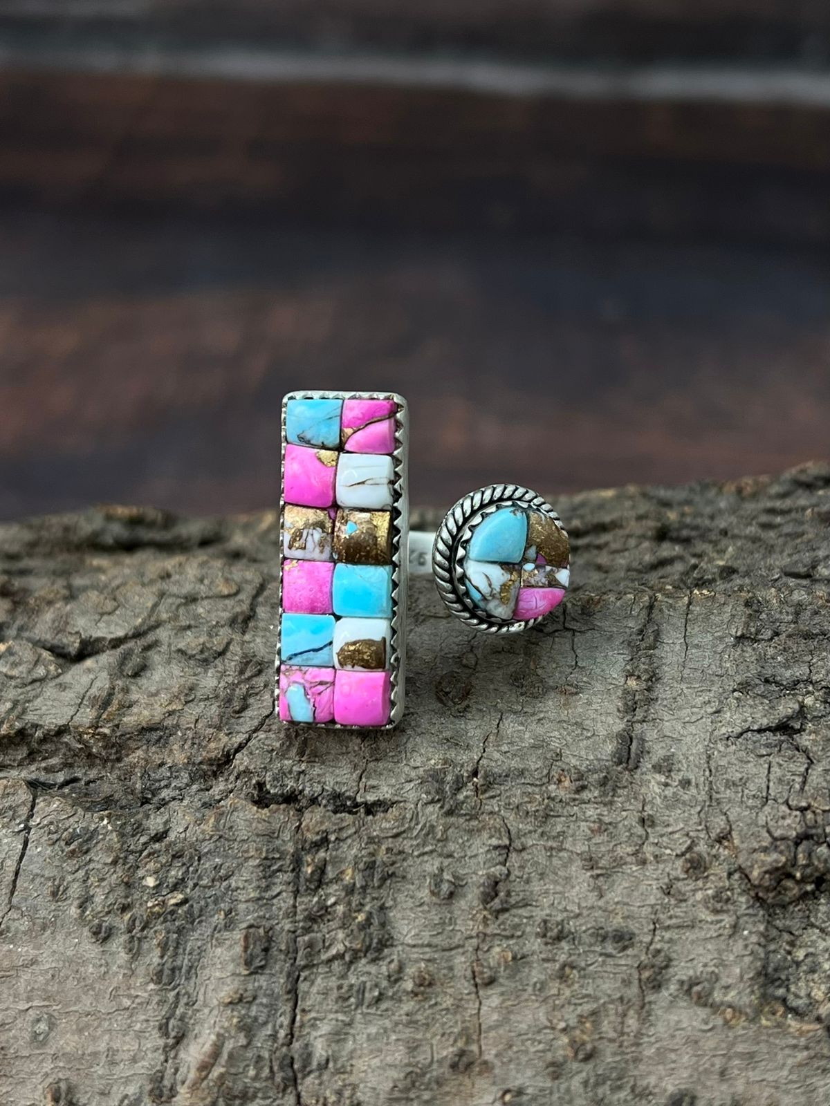 Handmade Sterling Silver Cotton Candy Adjustable Ring "Signed Nizhoni"