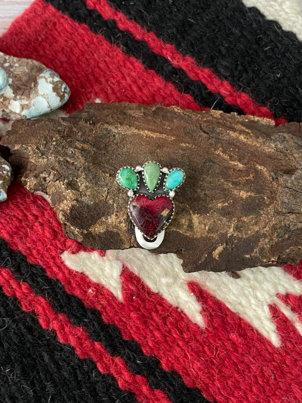 Handmade Sterling Silver Dahlia Rose with Emerald Valley Turquoise Purse Key Clip "Signed Nizhoni"