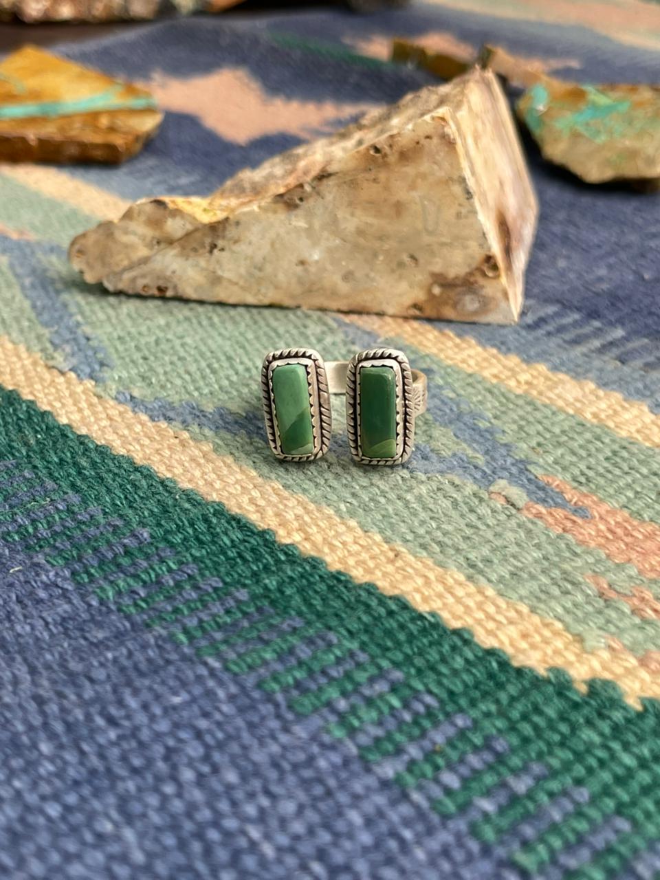 Handmade Sterling Silver Kingman Turquoise Adjustable Ring " Signed Nizhoni"