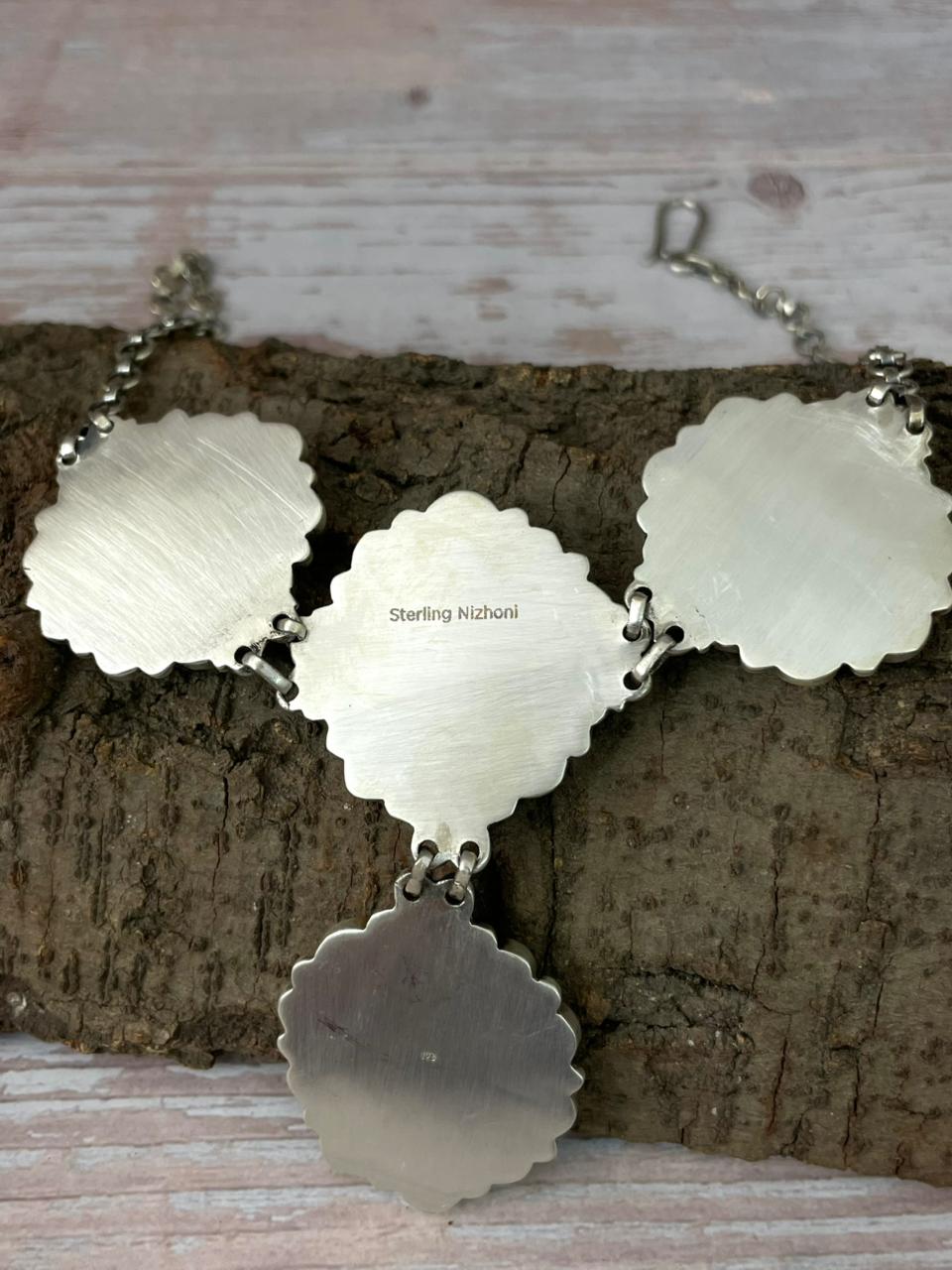 Handmade Sterling Silver Emerald Valley Turquoise Necklace "Signed Nizhoni"