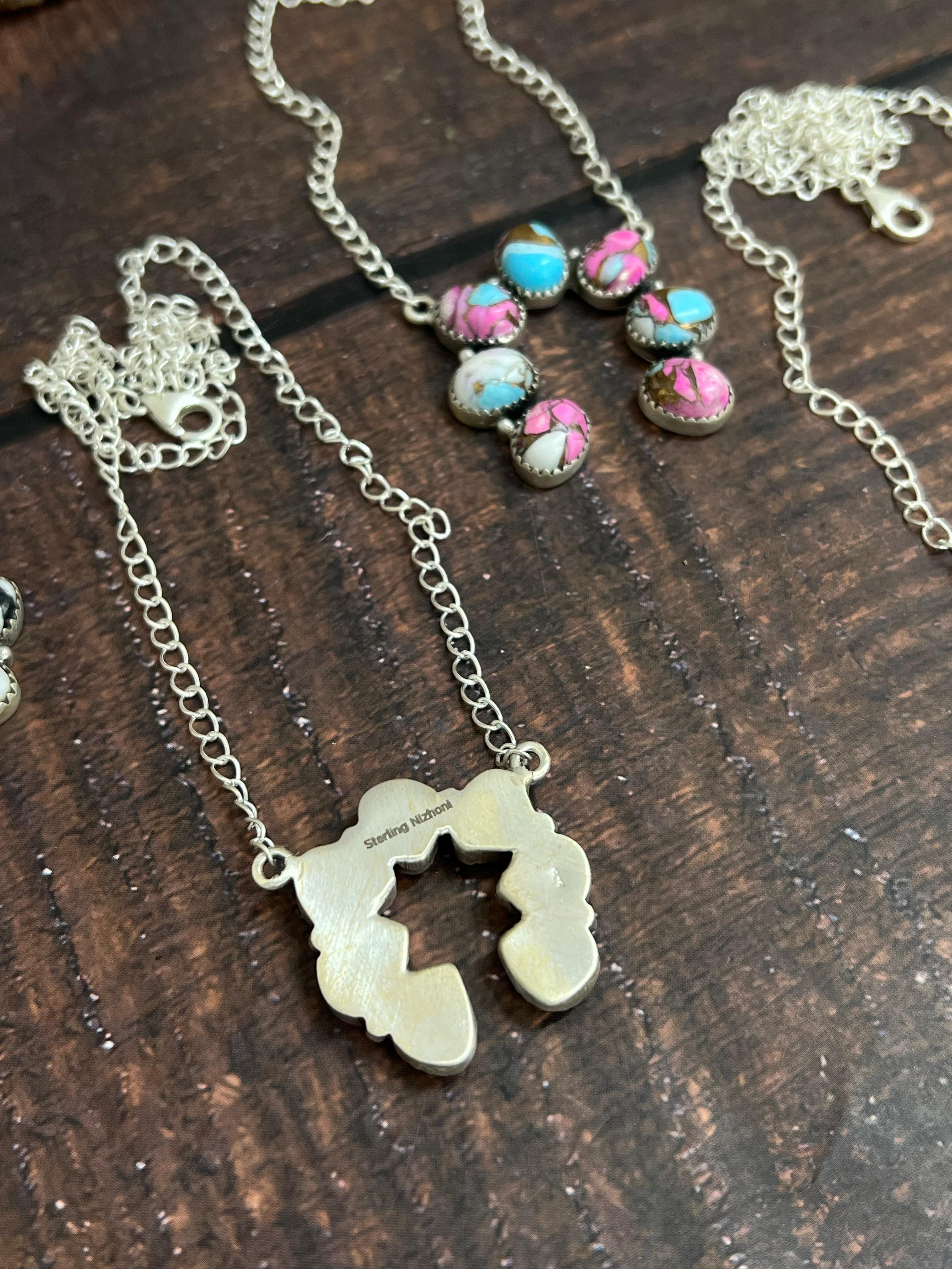 Handmade Sterling Silver Multi Stone Naja Necklace Signed Nizhoni