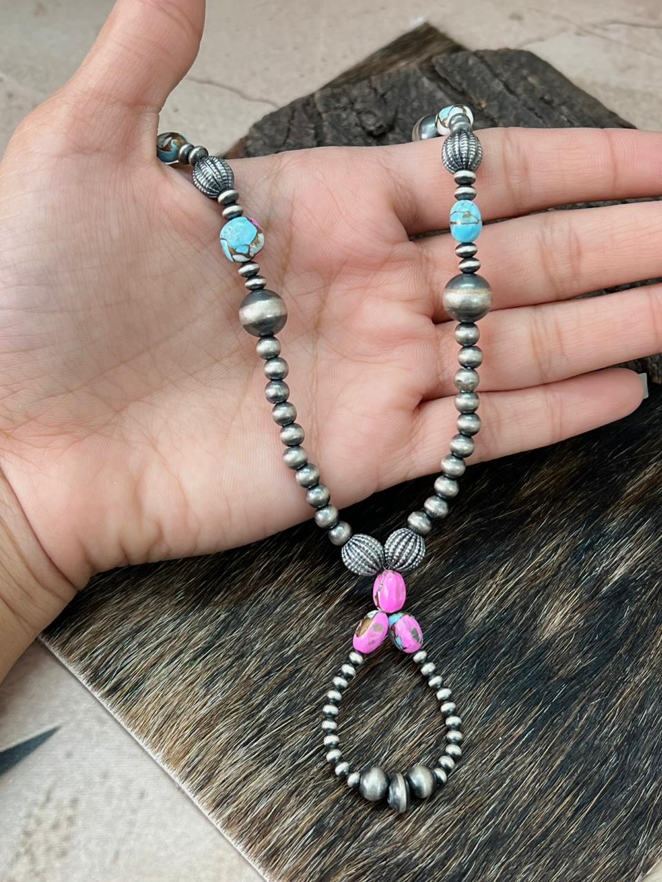 Handmade Sterling Silver Cotton Candy Beaded Necklace "Signed Nizhoni"