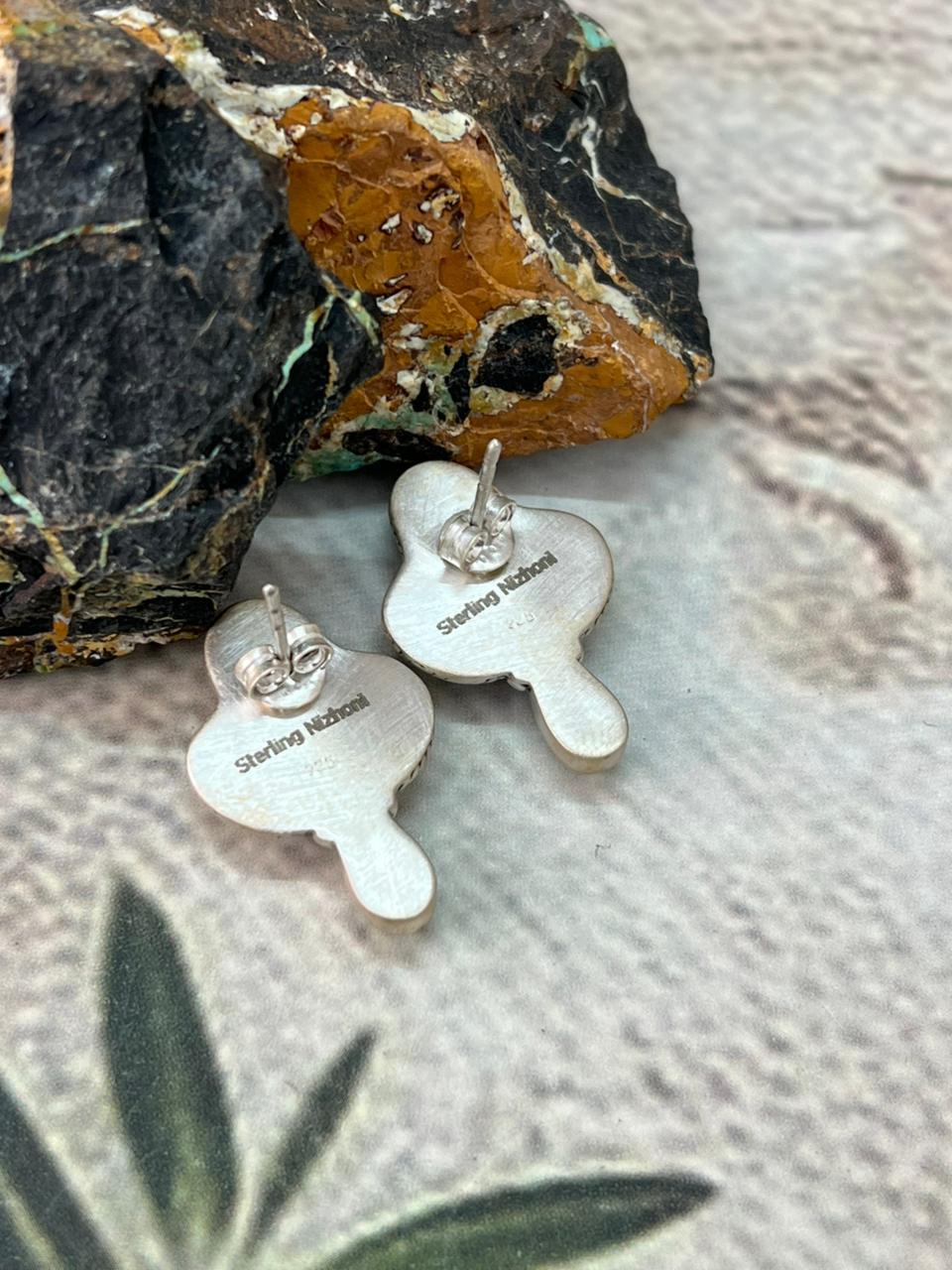 Handmade Sterling Silver Wildhorse Magnesite Post Studs Earrings "Signed Nizhoni"