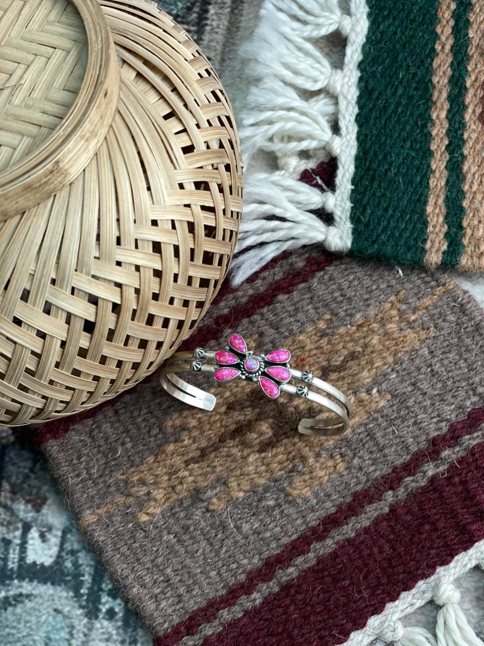 Handmade Sterling Silver Hot Pink Cuff Bracelet "Signed Nizhoni"