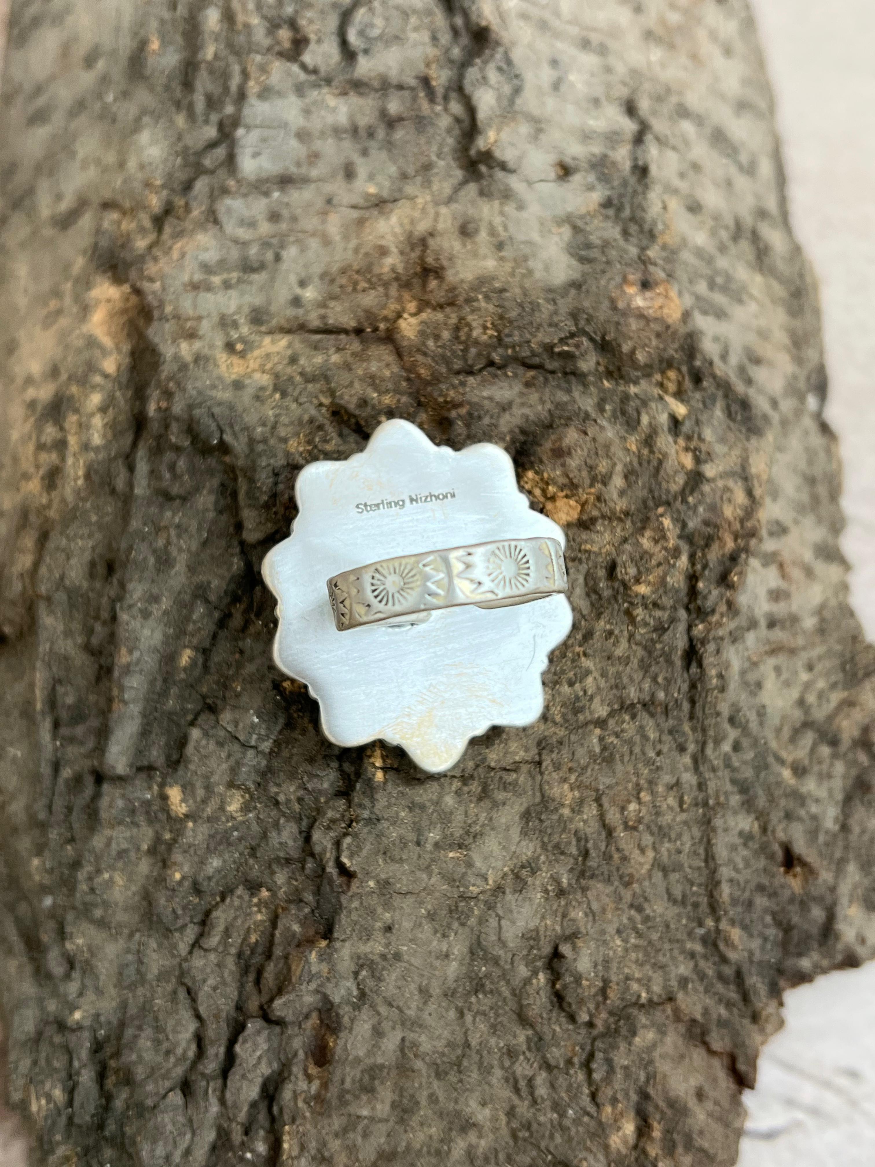 Handmade Sterling Silver Cotton Candy Turquoise Adjustable Rings with Signed Nizhoni