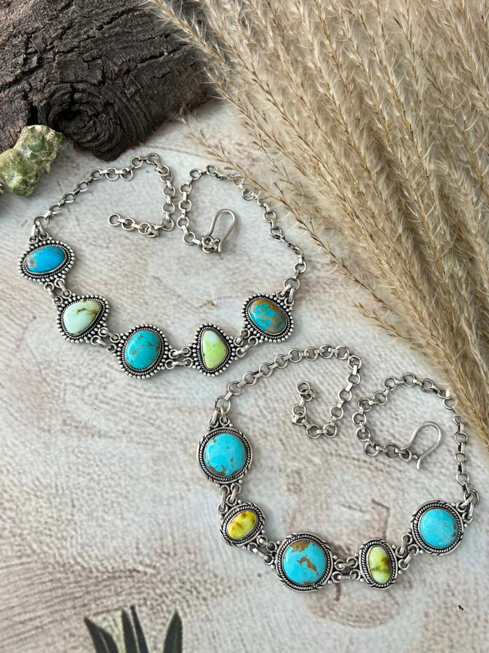 Handmade Sterling Silver Palomino with Blue Kingman Turquoise Necklace "Signed Nizhoni"
