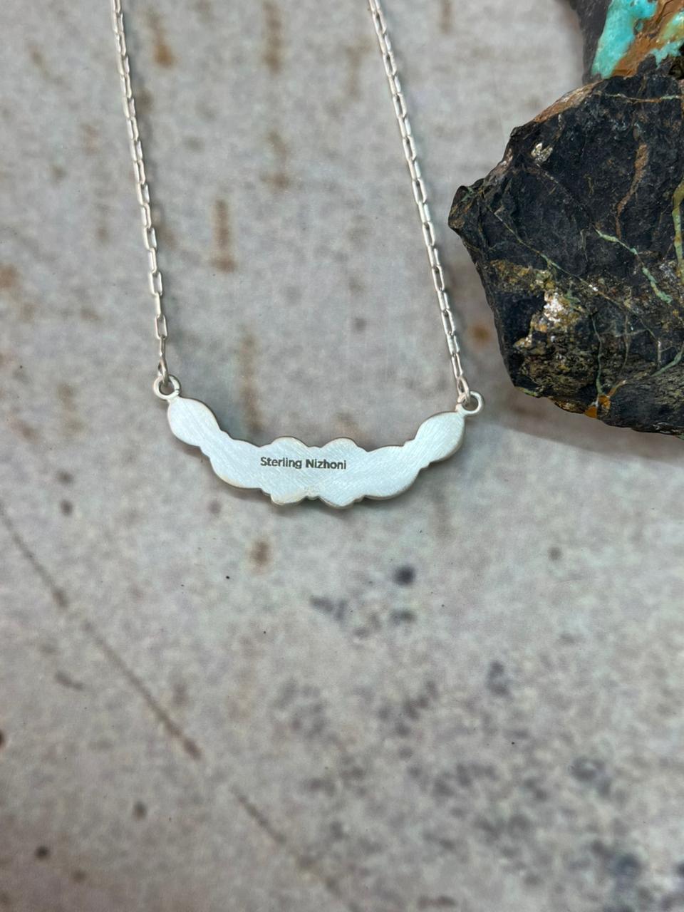 Handmade Sterling Silver Paloma with Cotton Candy Necklace "Signed Nizhoni"