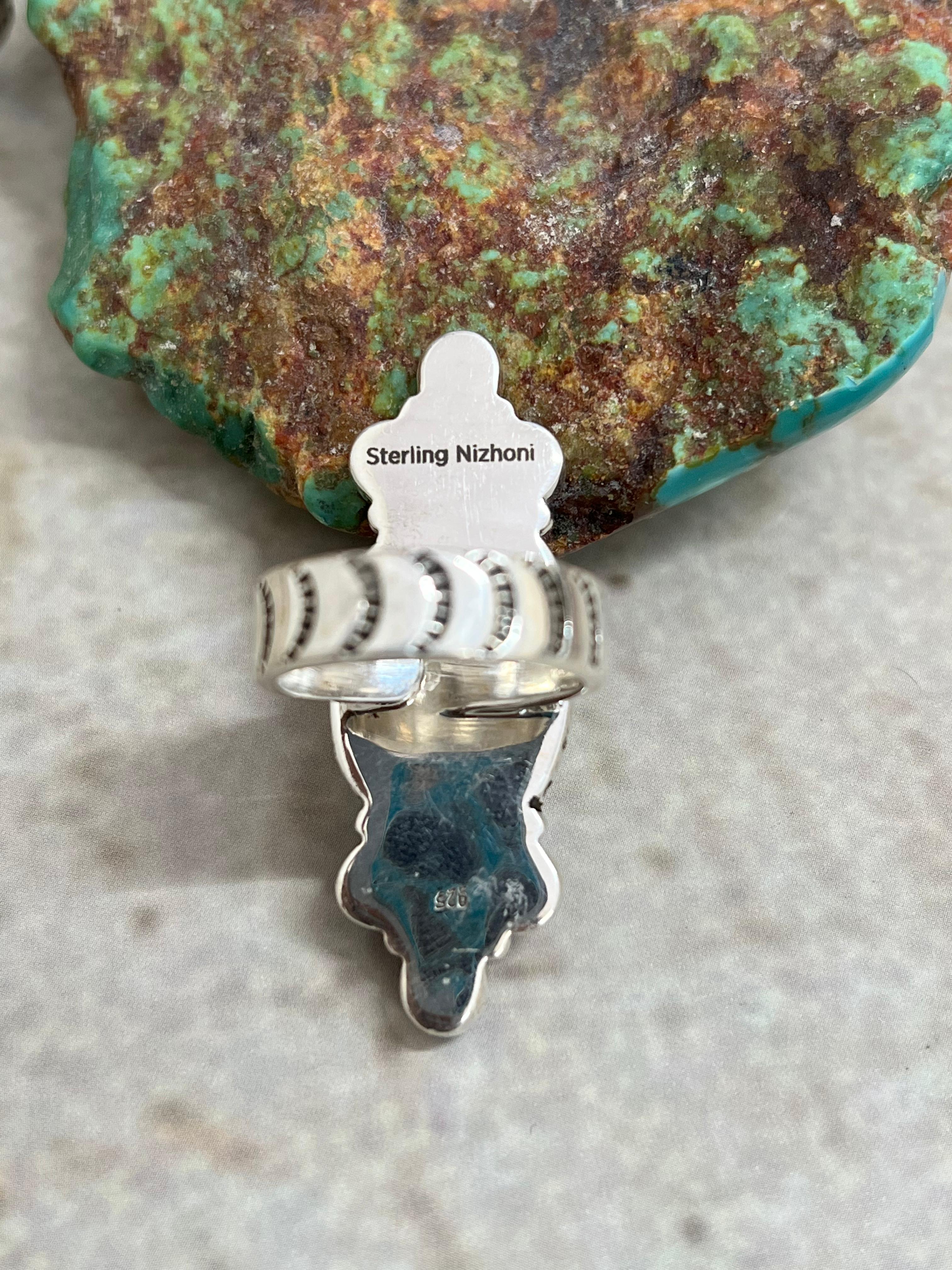 Handmade Sterling Silver Dahlia Rose with Druzy Adjustable Ring, Signed Nizhoni (8)