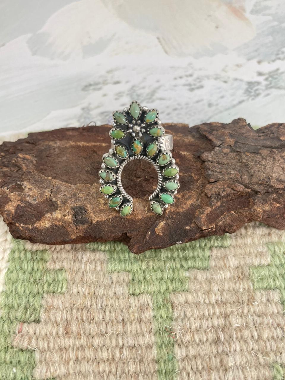 Handmade Sterling Silver Kingman Turquoise Naja Adjustable Ring "Signed Nizhoni"