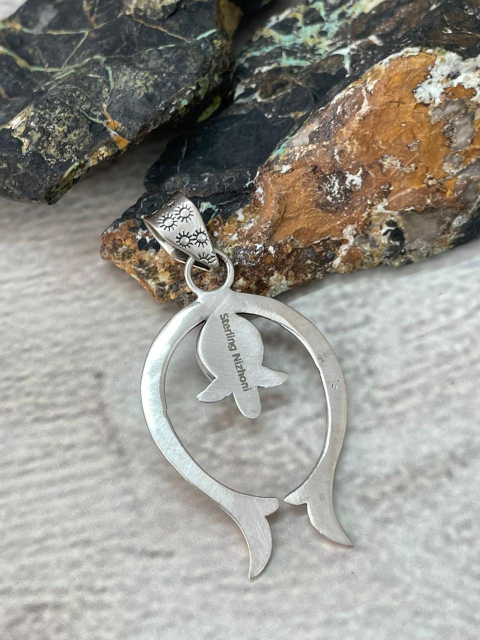 Handmade Sterling Silver Kingman Turquoise Pendant "Signed Nizhoni"