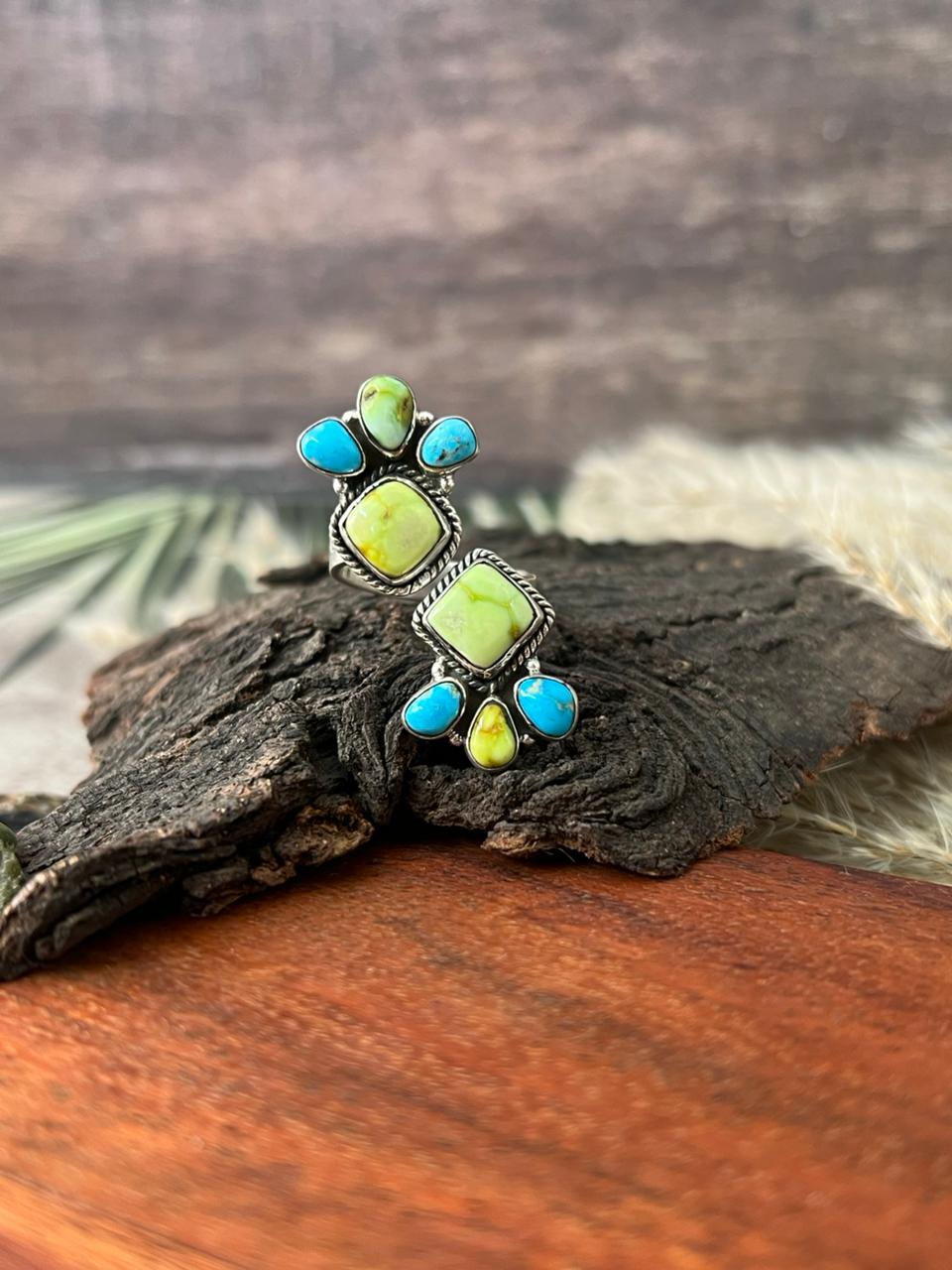 Handmade Sterling Silver White Water with Palomino Turquoise Collection: Adjustable Ring "Signed Nizhoni"
