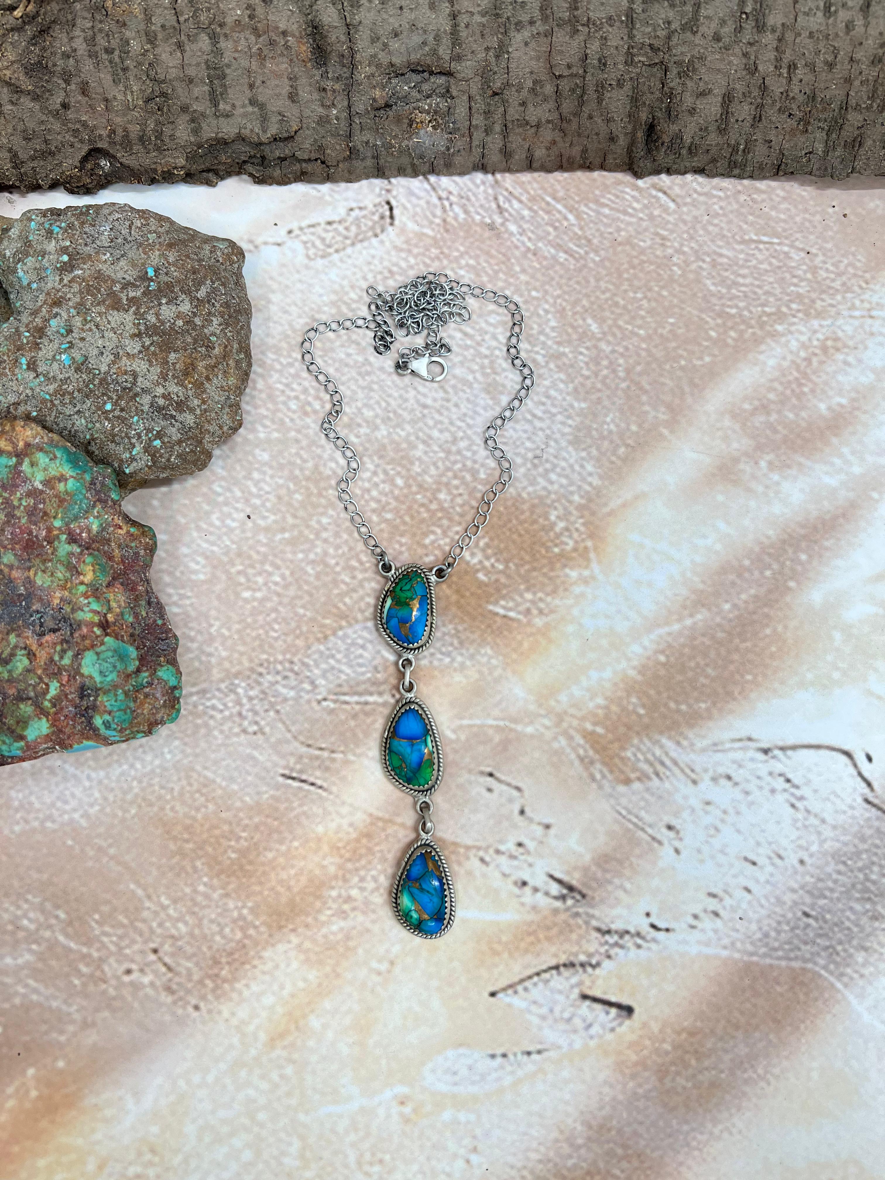 Handmade Sterling Silver Peacock Dahlia Necklace with Signed Nizhoni