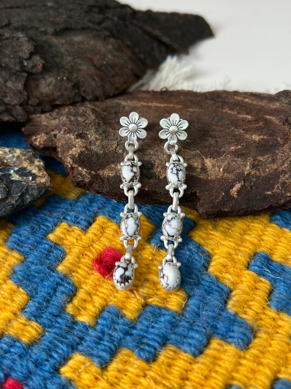 Handmade Sterling Silver Wildhorse Magnesite Post Dangle Earrings "Signed Nizhoni"