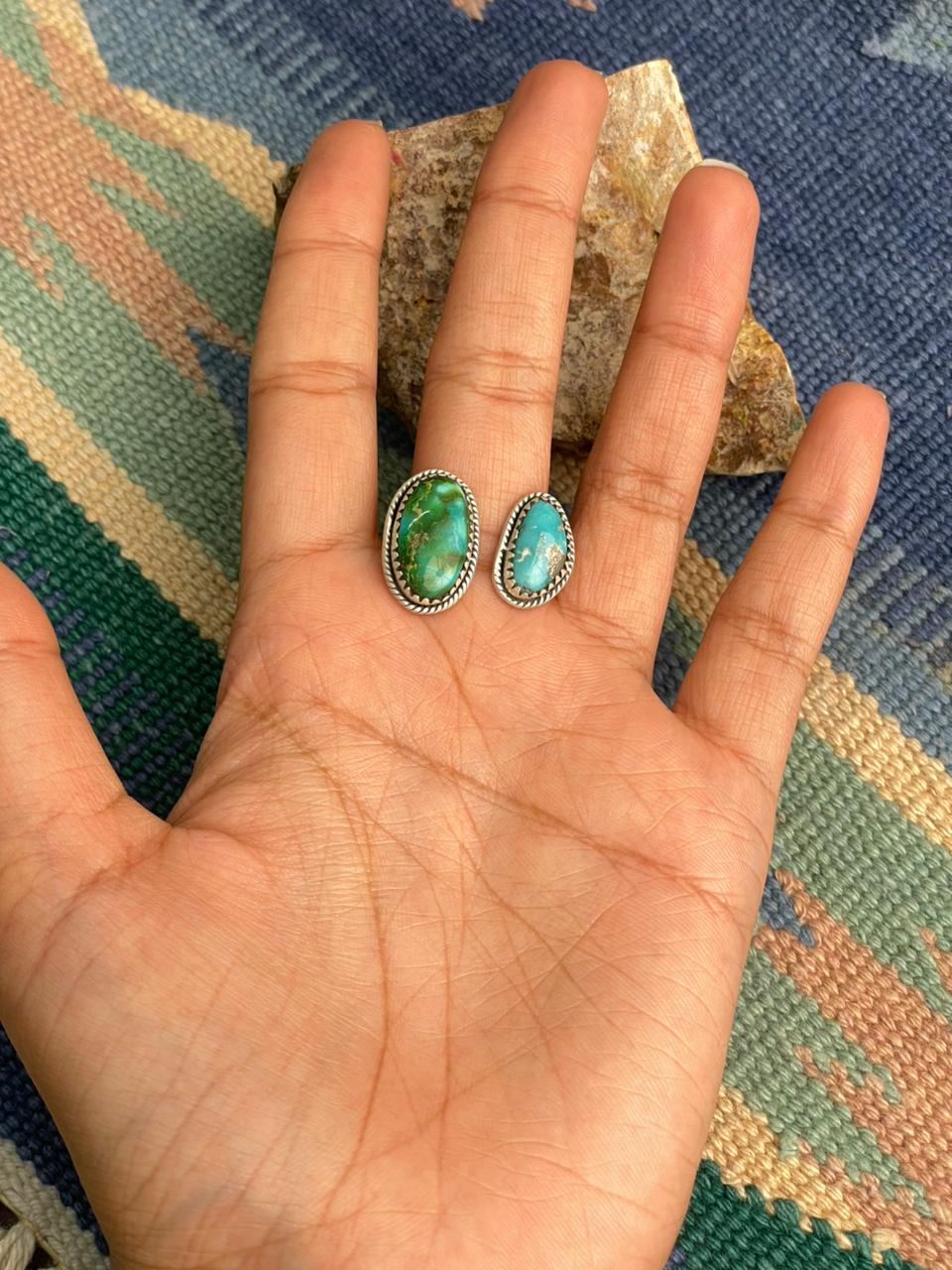 Handmade Sterling Silver Sonoran with White Water Turquoise Adjustable Ring " Signed Nizhoni"