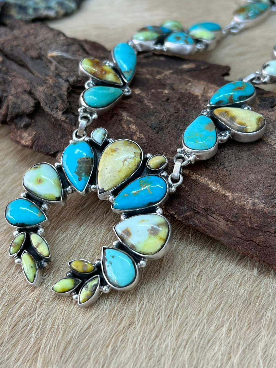 Handmade Sterling Silver Santa Maria with Palomino Turquoise Necklace "Signed Nizhoni"