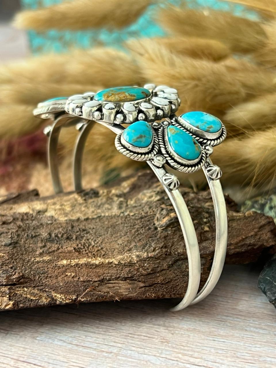 Handmade Sterling Silver Santa Maria With White Buffalo Cuff Bracelet "Signed Nizhoni"