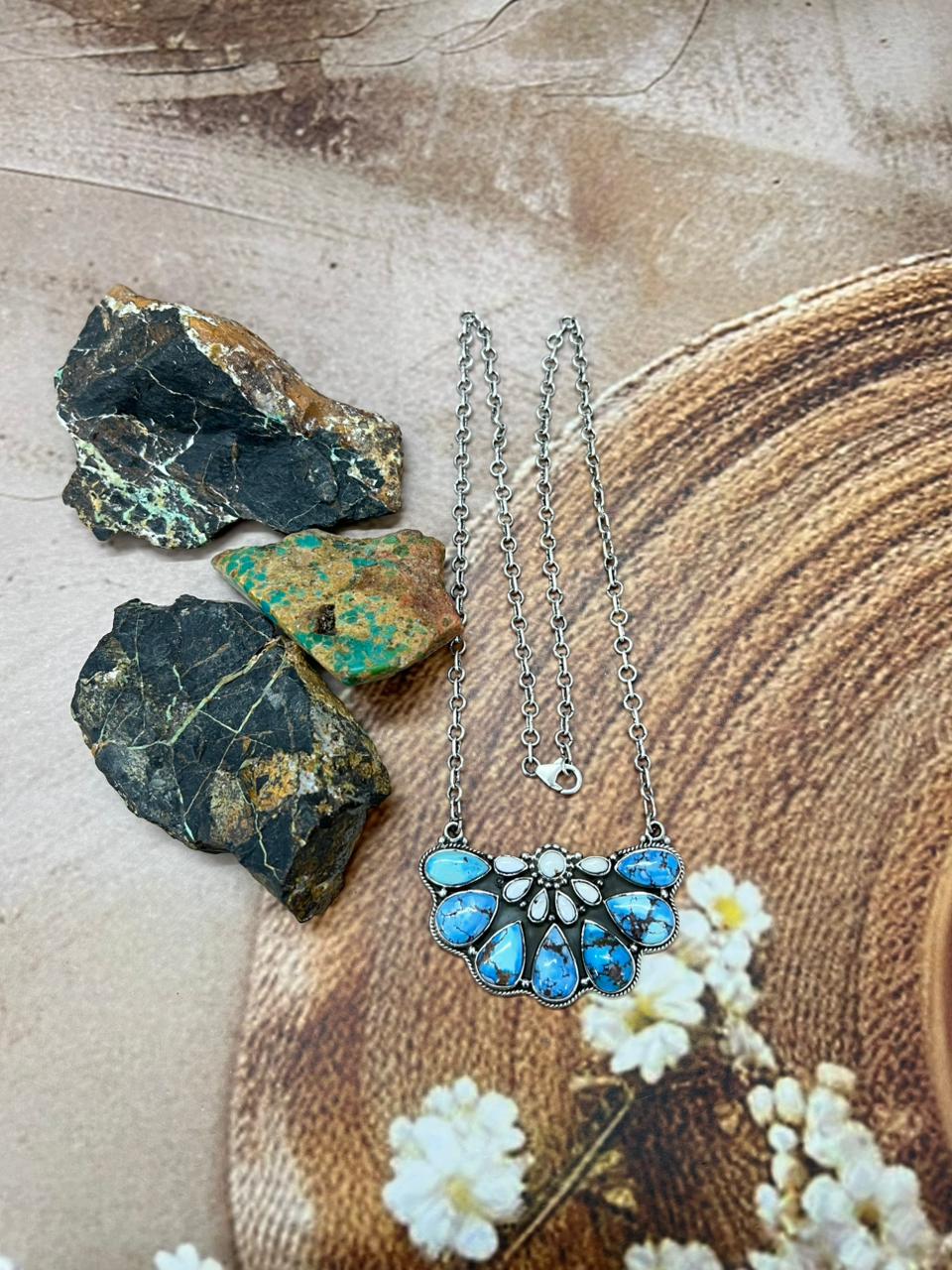 Handmade Sterling Silver Golden Hills with White Collection Necklace "Signed Nizhoni"