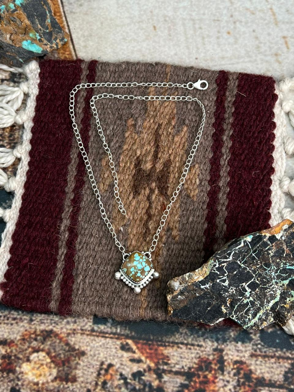 Handmade Sterling Silver Number 8 Turquoise Necklace "Signed Nizhoni"