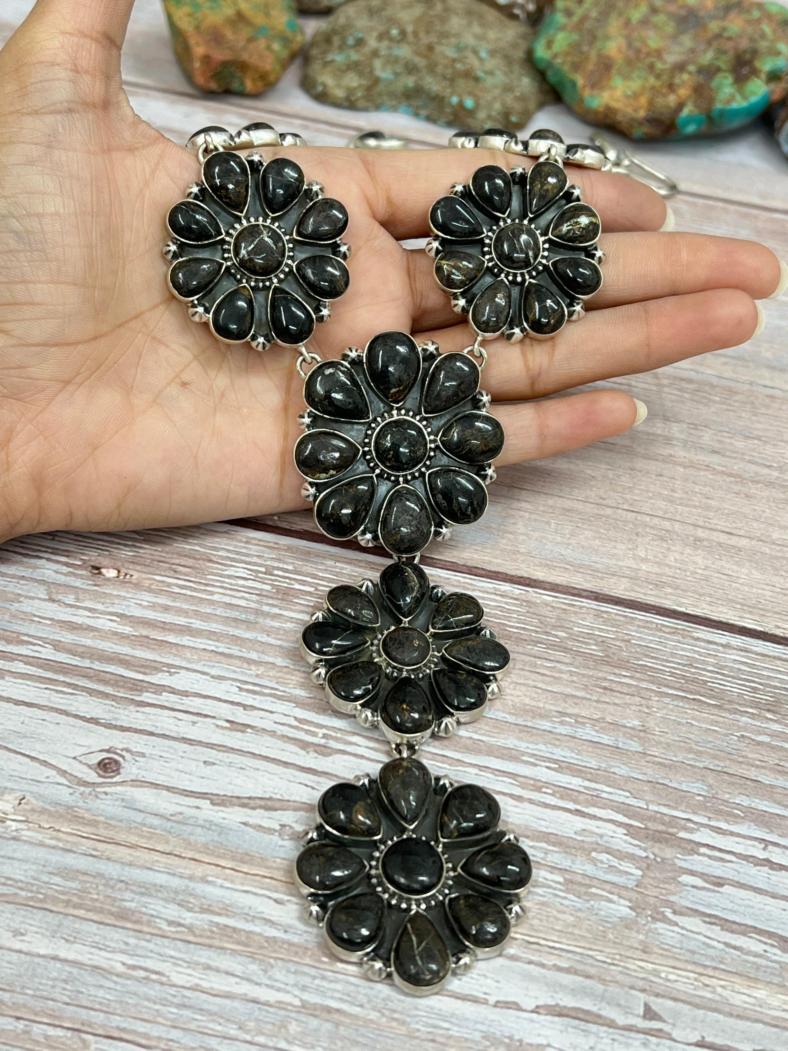 Handmade Sterling Silver Black Jack Necklace with Signed Nizhoni