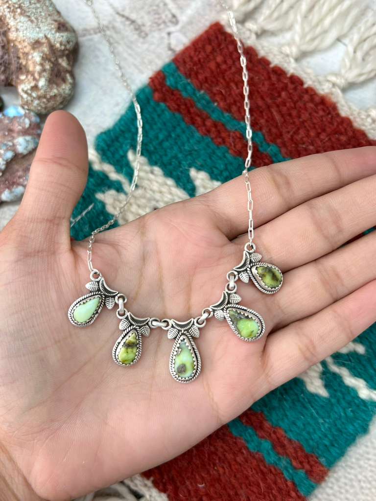 Handmade Sterling Silver Palomino Turquoise Necklace with Signed Nizhoni