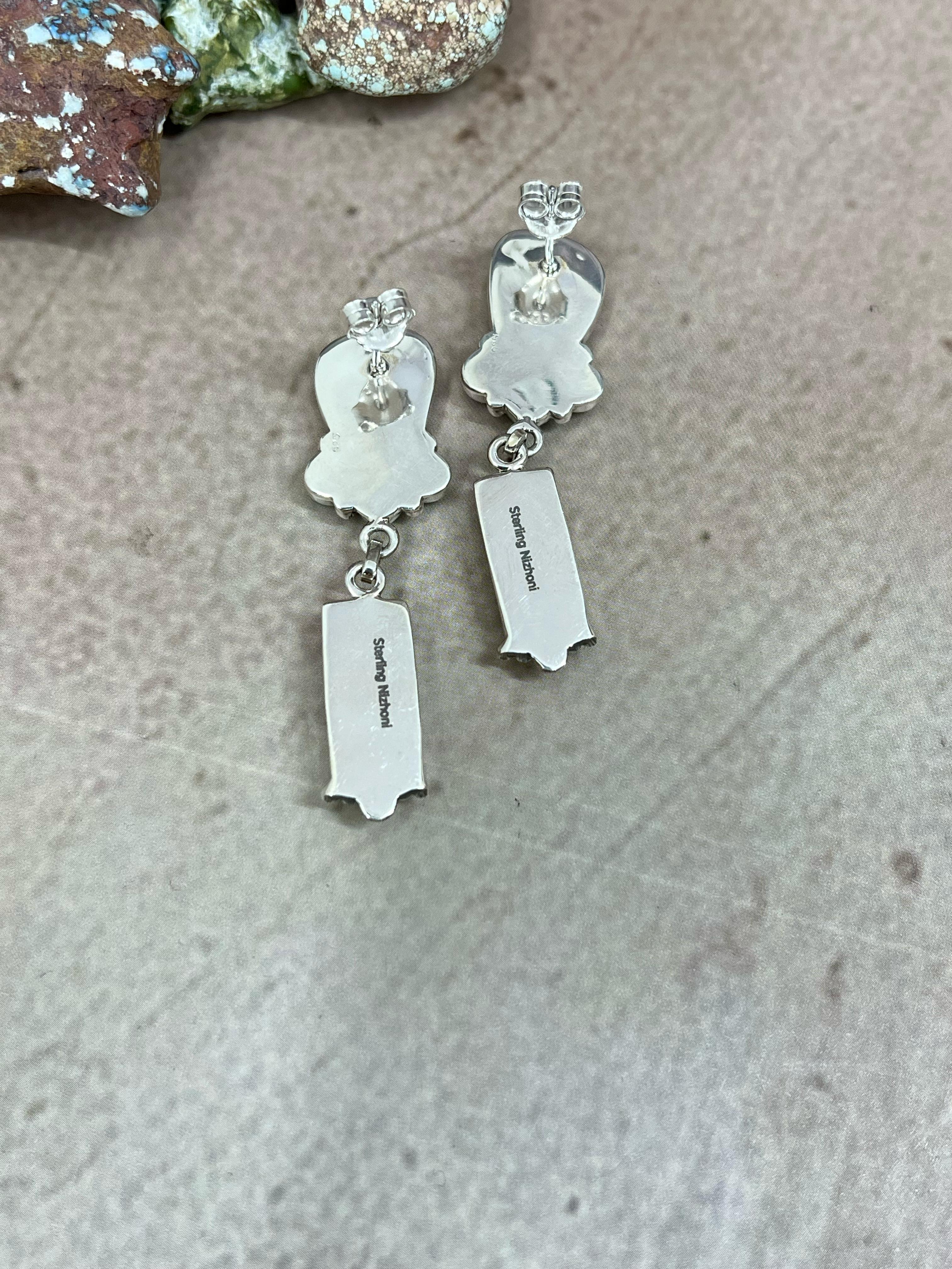 Handmade Sterling Silver Honey Dahlia with Kingman Turquoise Post Earrings, Signed Nizhoni