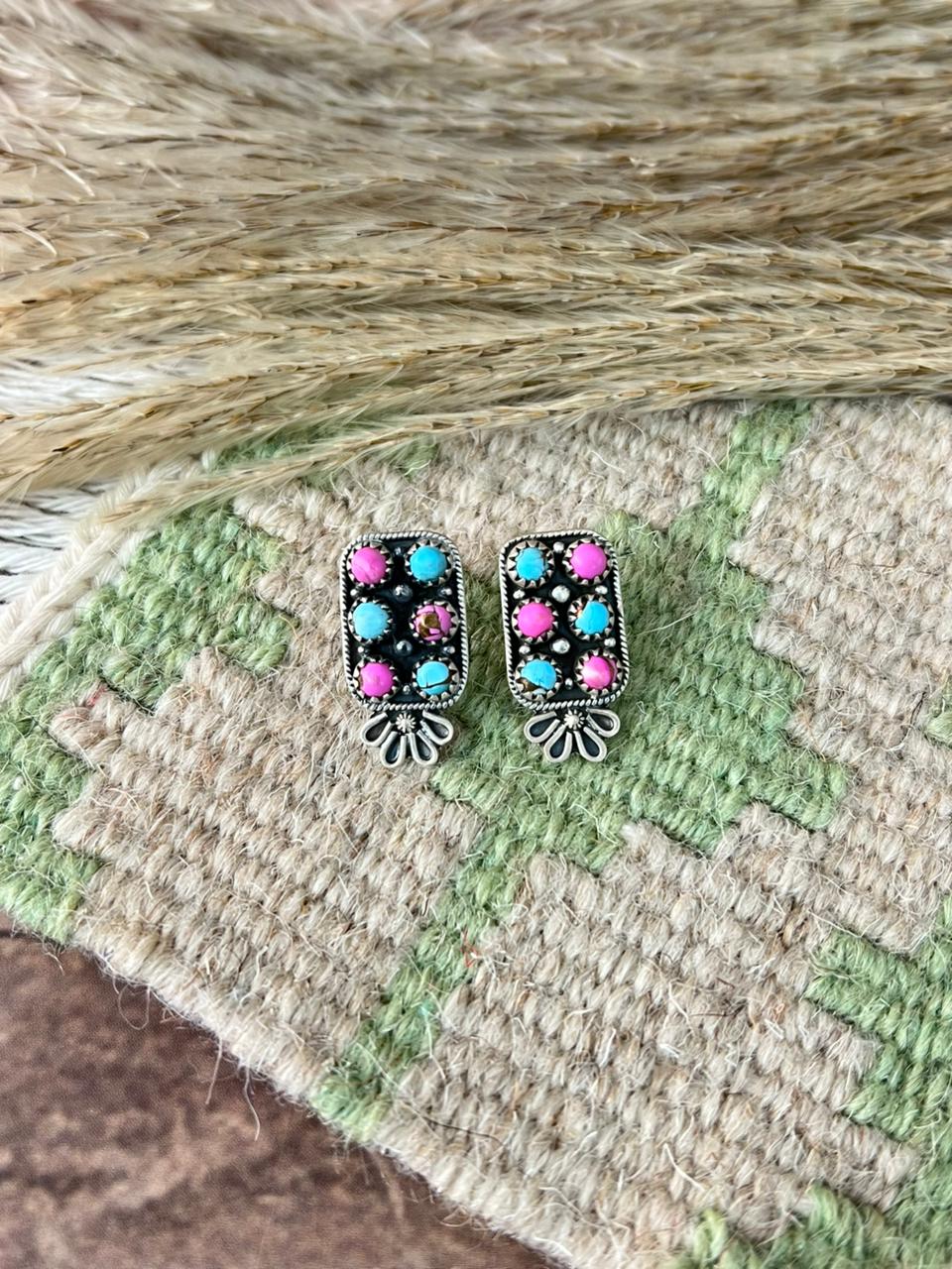 Handmade Sterling Silver Cotton Candy Post Studs Earrings "Signed Nizhoni"
