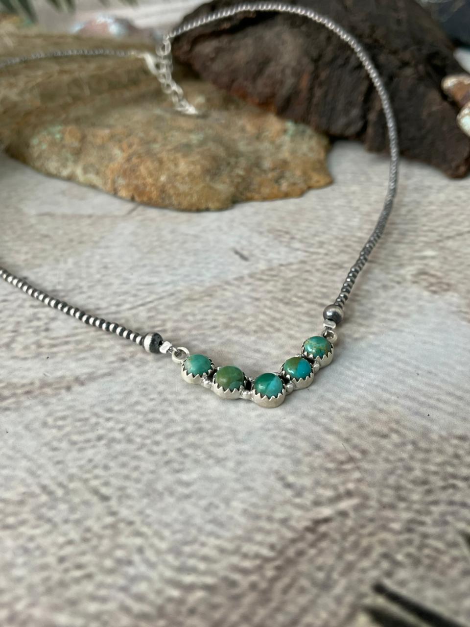 Handmade Sterling Silver Kingman Turquoise Beaded Necklace "Signed Nizhoni"