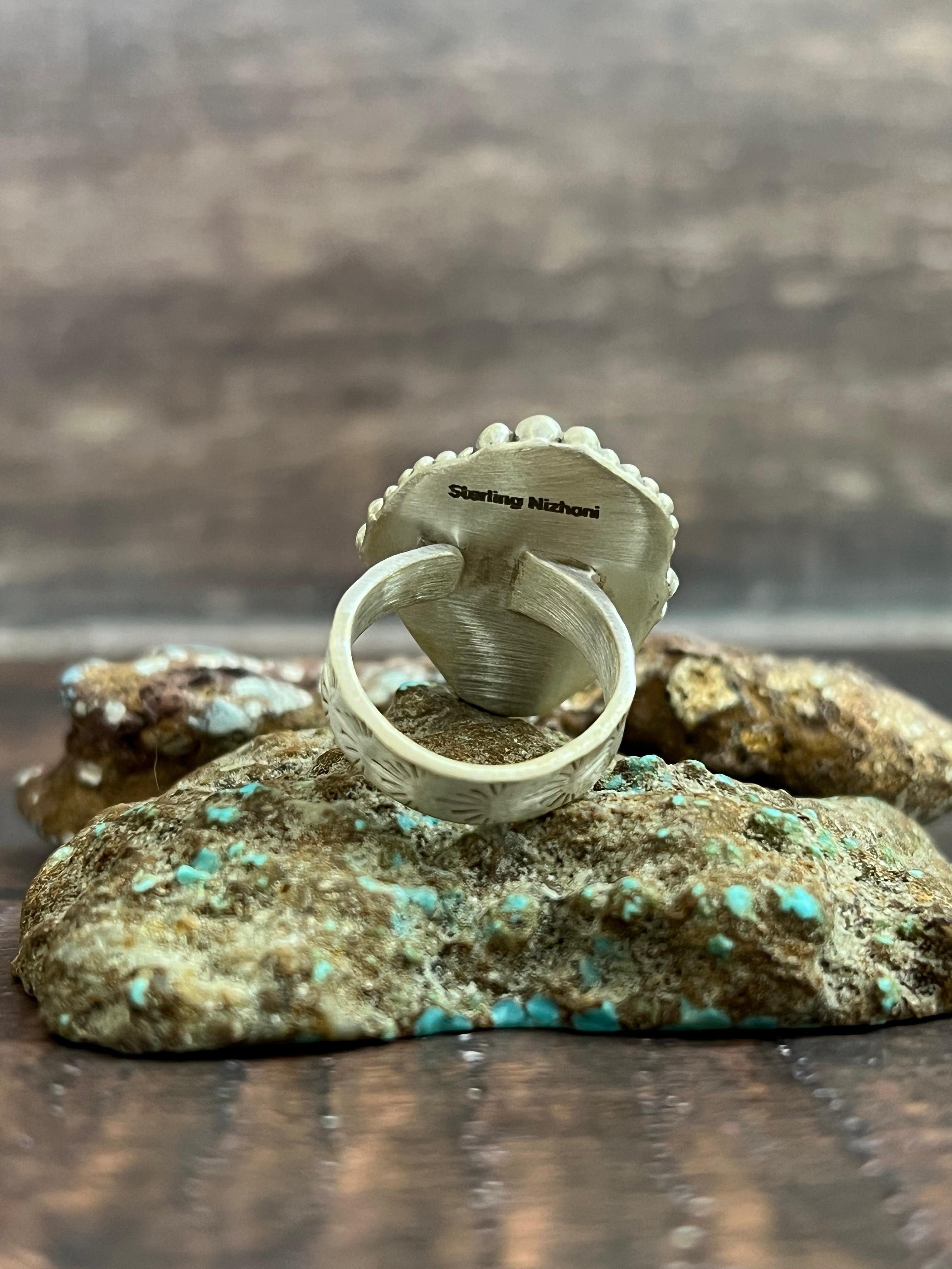 Handmade Sterling Silver Golden Hills Turquoise Adjustable Ring, Signed Nizhoni