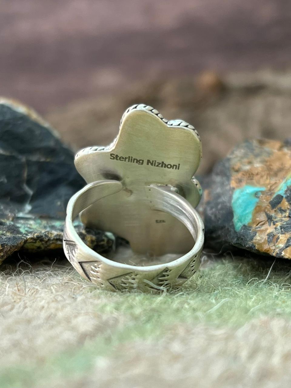 Handmade Sterling Silver Wildhorse Magnesite Adjustable Ring "Signed Nizhoni"