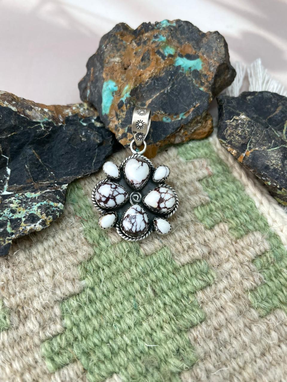 Handmade Sterling Silver Wildhorse Magnesite Pendant "Signed Nizhoni"