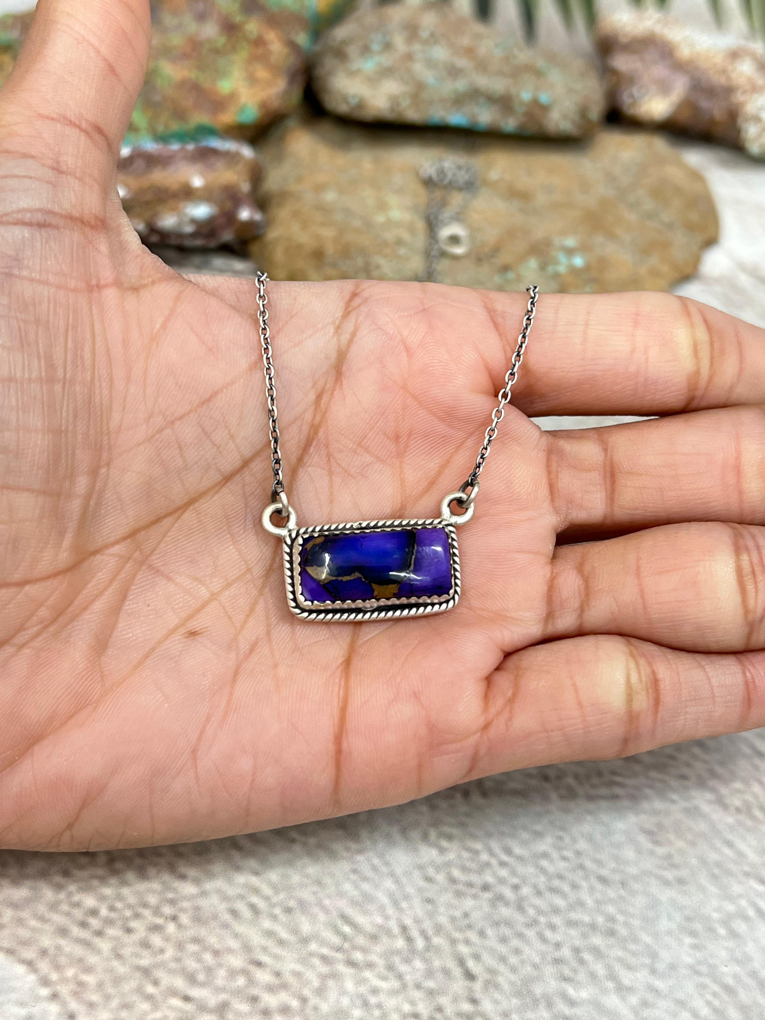 Handmade Sterling Silver Grape Dahlia Necklace with Signed Nizhoni