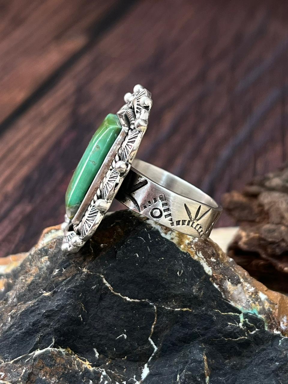 Handmade Sterling Silver Kingman Turquoise Adjustable Ring "Signed Nizhoni"