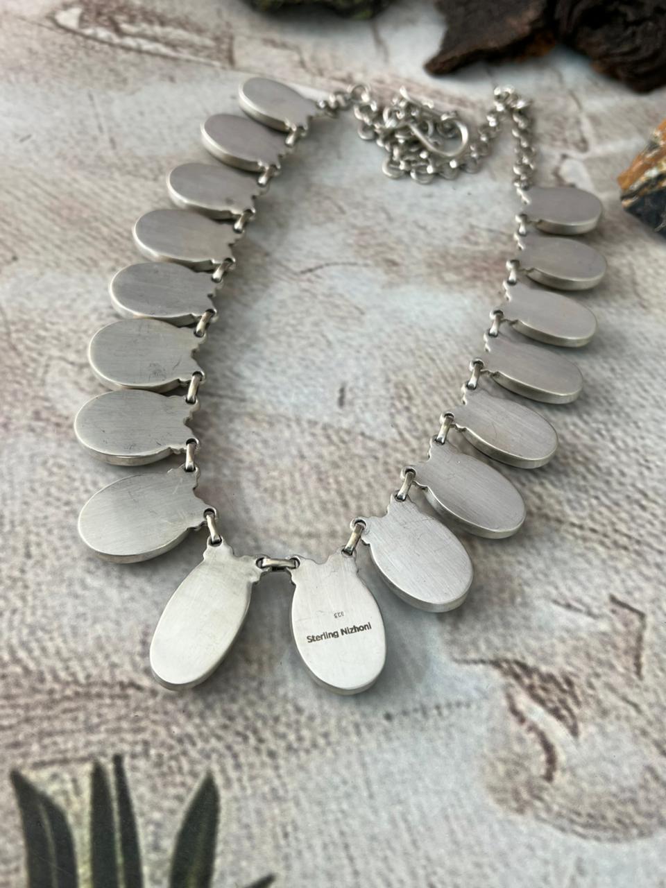 Handmade Sterling Silver Blackjack Turquoise Necklace "Signed Nizhoni"