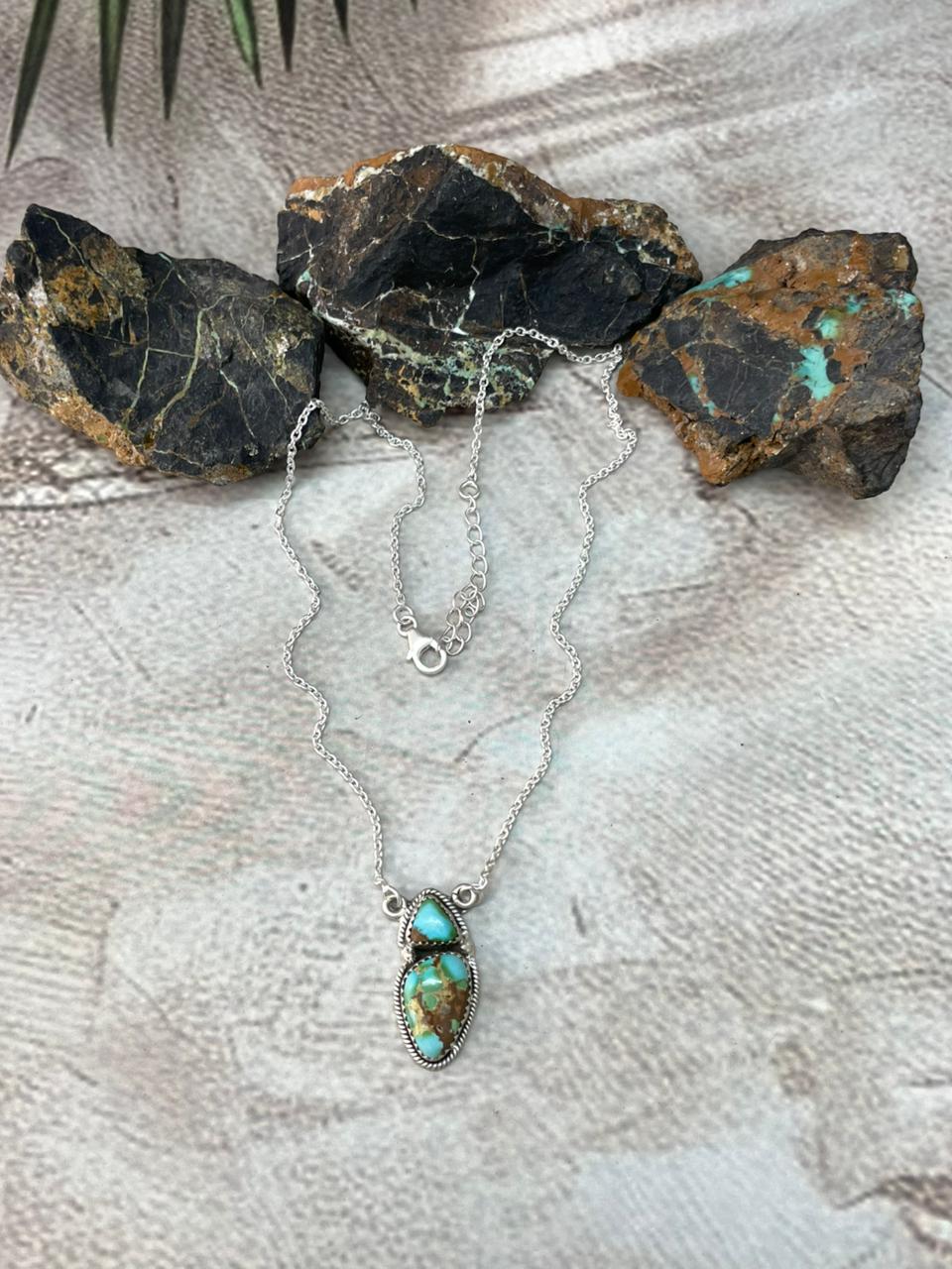 Handmade Sterling Silver Sonoran Mountain Turquoise Necklace "Signed Nizhoni"